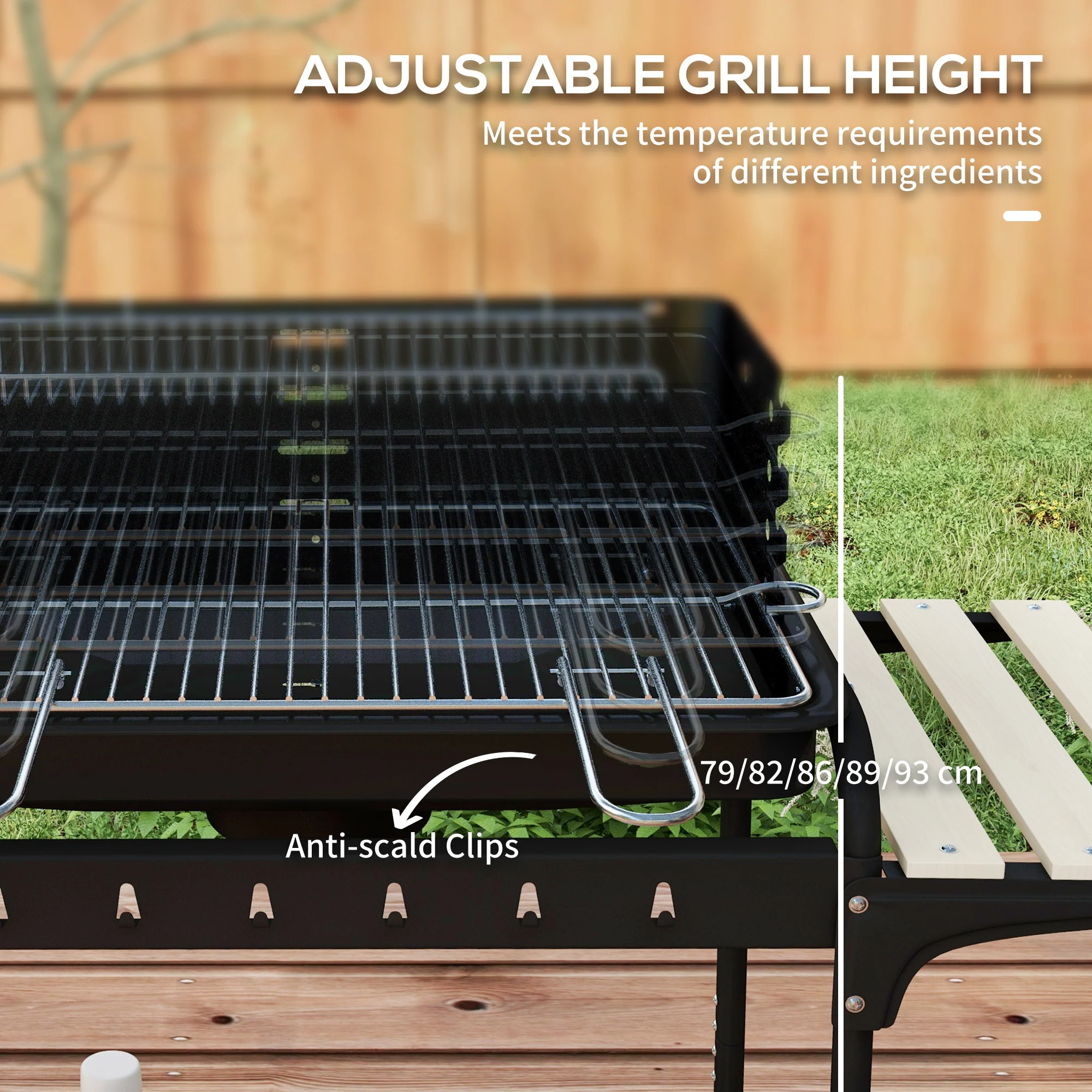 Outsunny Charcoal Barbecue BBQ Grill Trolley W/ 5-level Grill Height Ash Catcher - Image 4