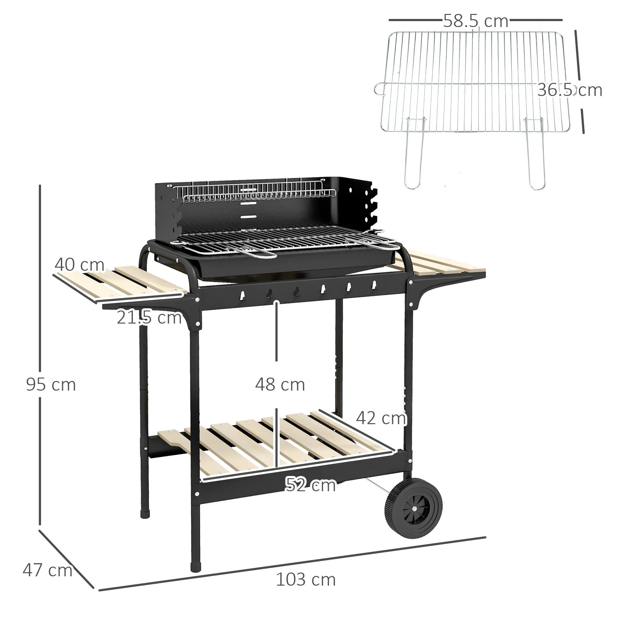 Outsunny Charcoal Barbecue BBQ Grill Trolley W/ 5-level Grill Height Ash Catcher - Image 5