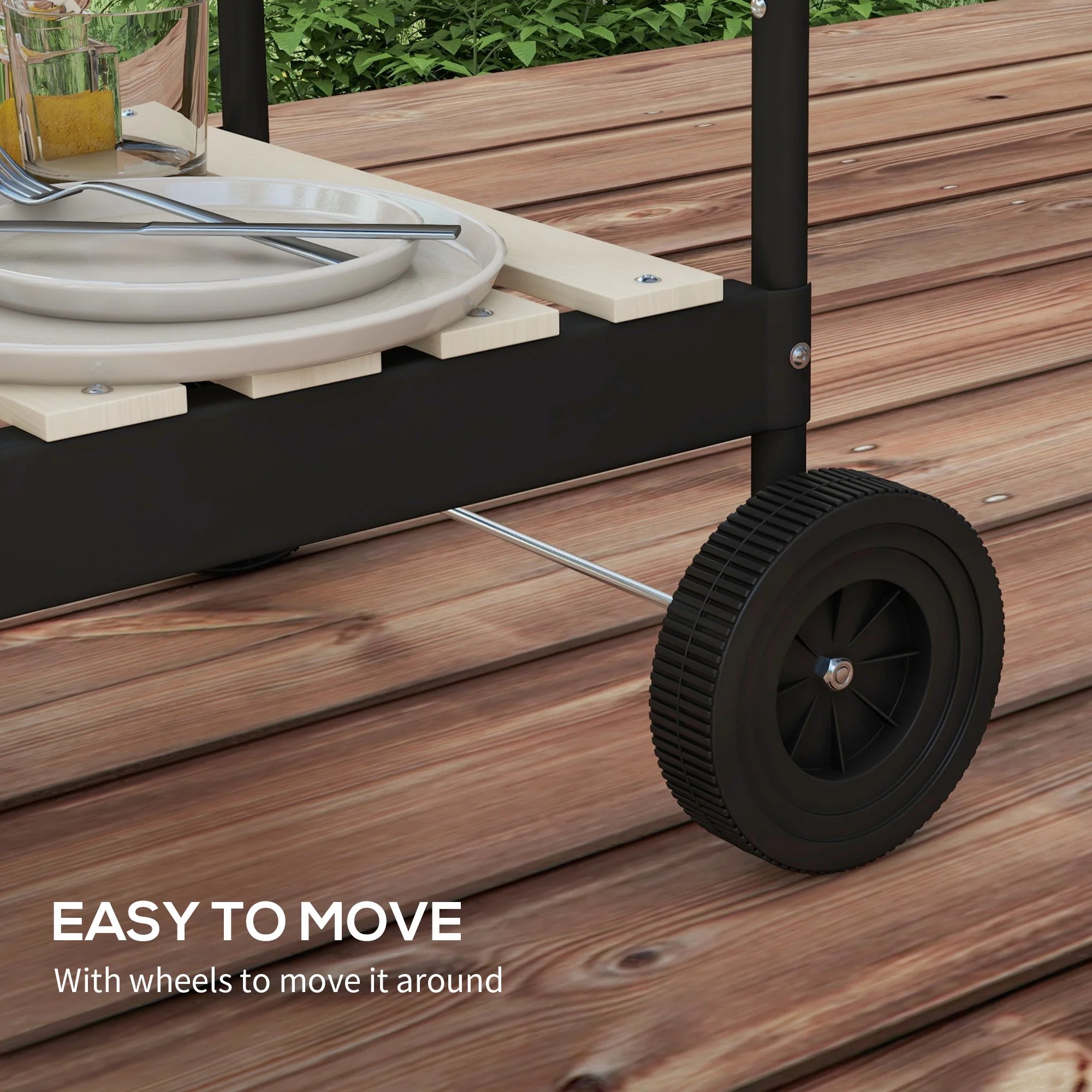 Outsunny Charcoal Barbecue BBQ Grill Trolley W/ 5-level Grill Height Ash Catcher - Image 8