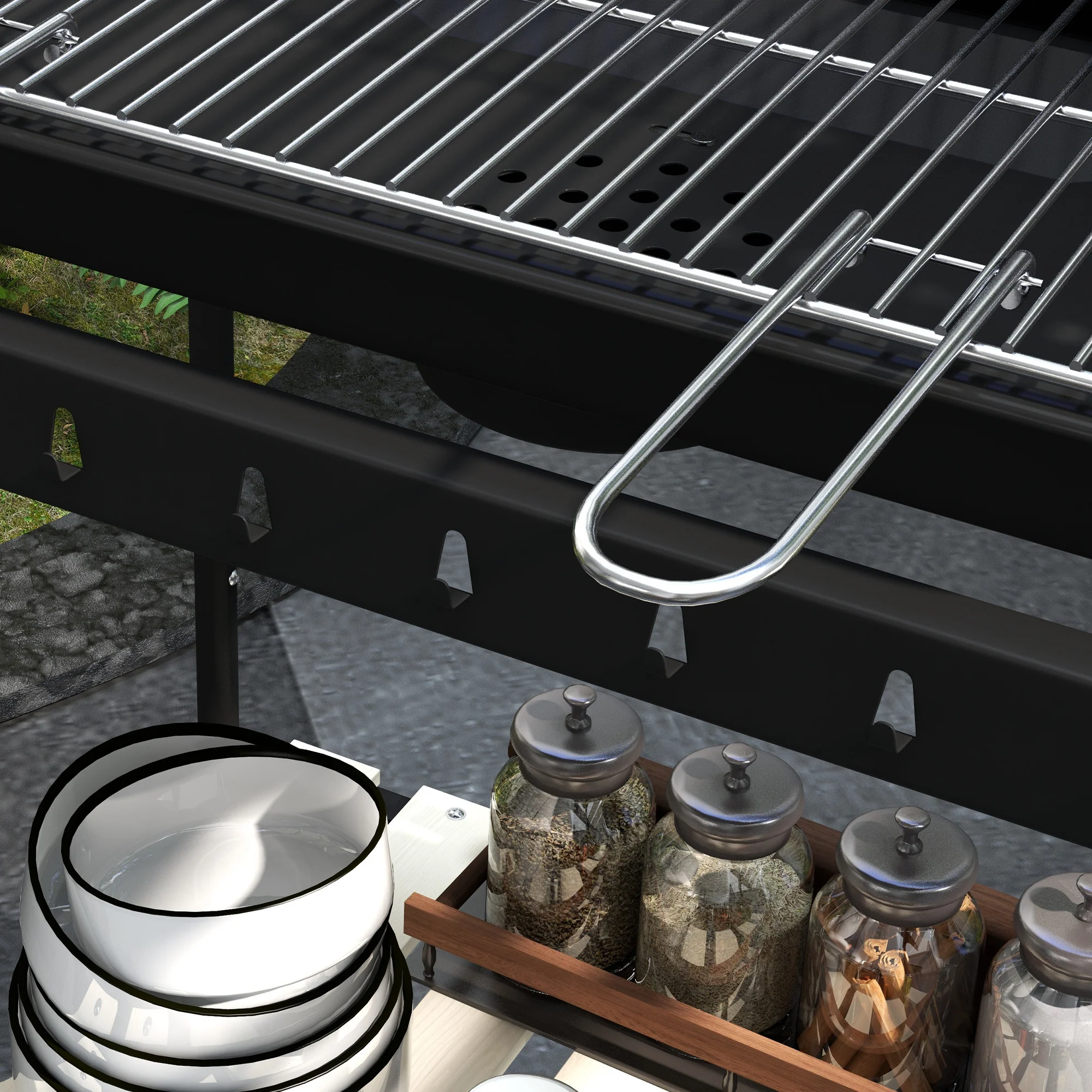Outsunny Charcoal Barbecue BBQ Grill Trolley W/ 5-level Grill Height Ash Catcher - Image 9