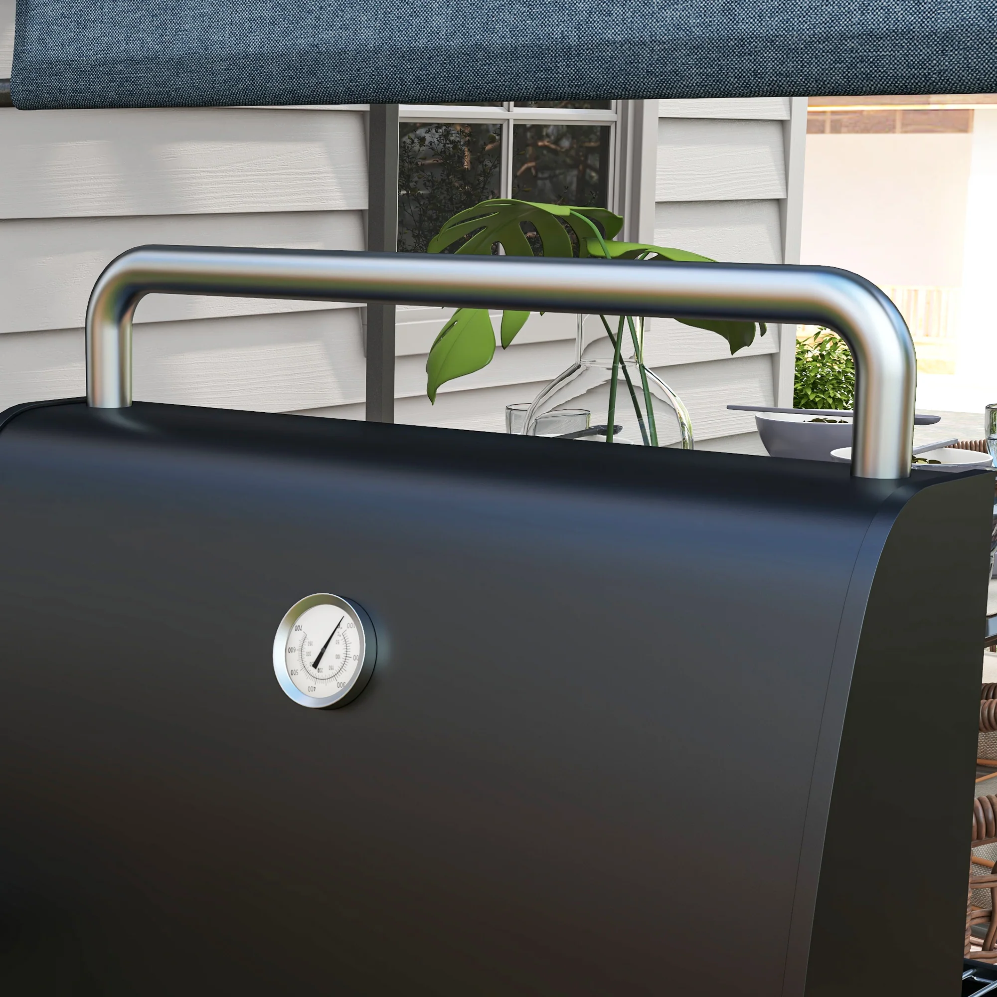Outsunny Charcoal Barbecue BBQ Grill Trolley W/ Shelves, Lid And Thermometer - Image 9