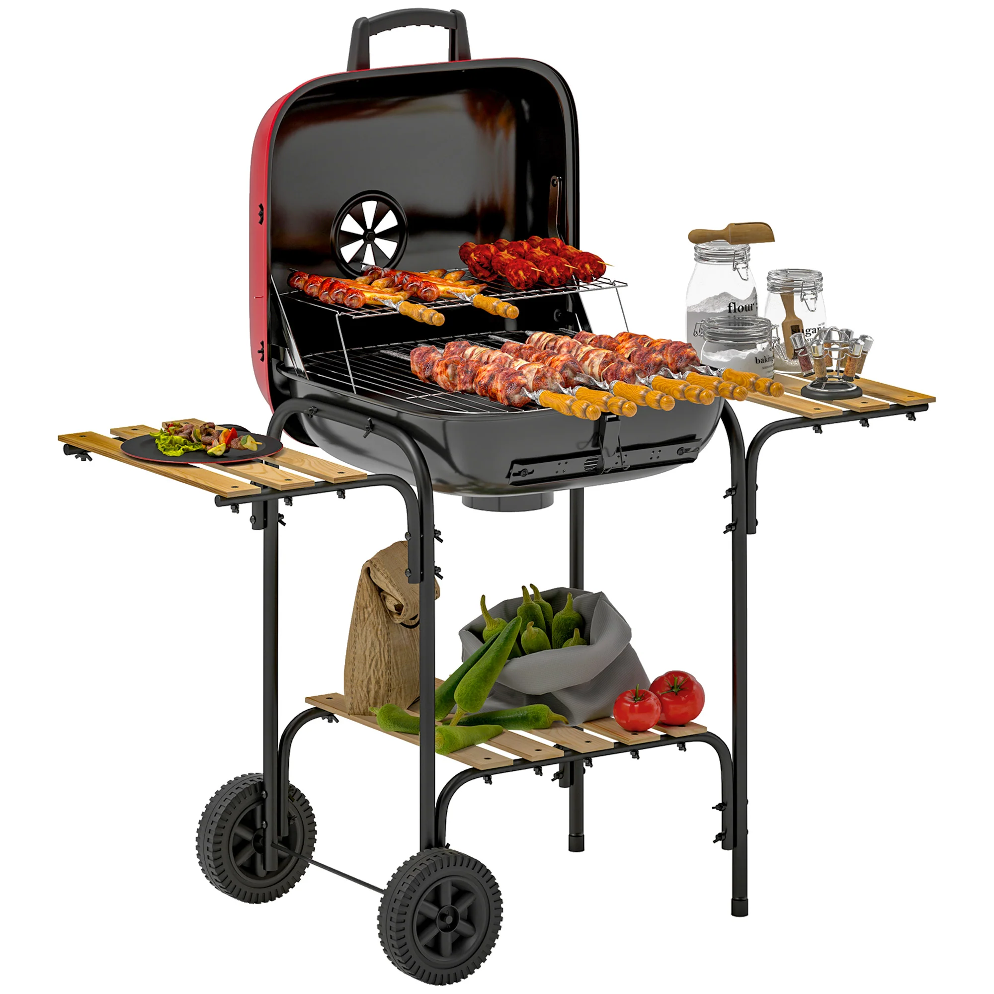 Outsunny Charcoal Barbecue Grill Portable BBQ With Lockable Lid, Vent - Image 10