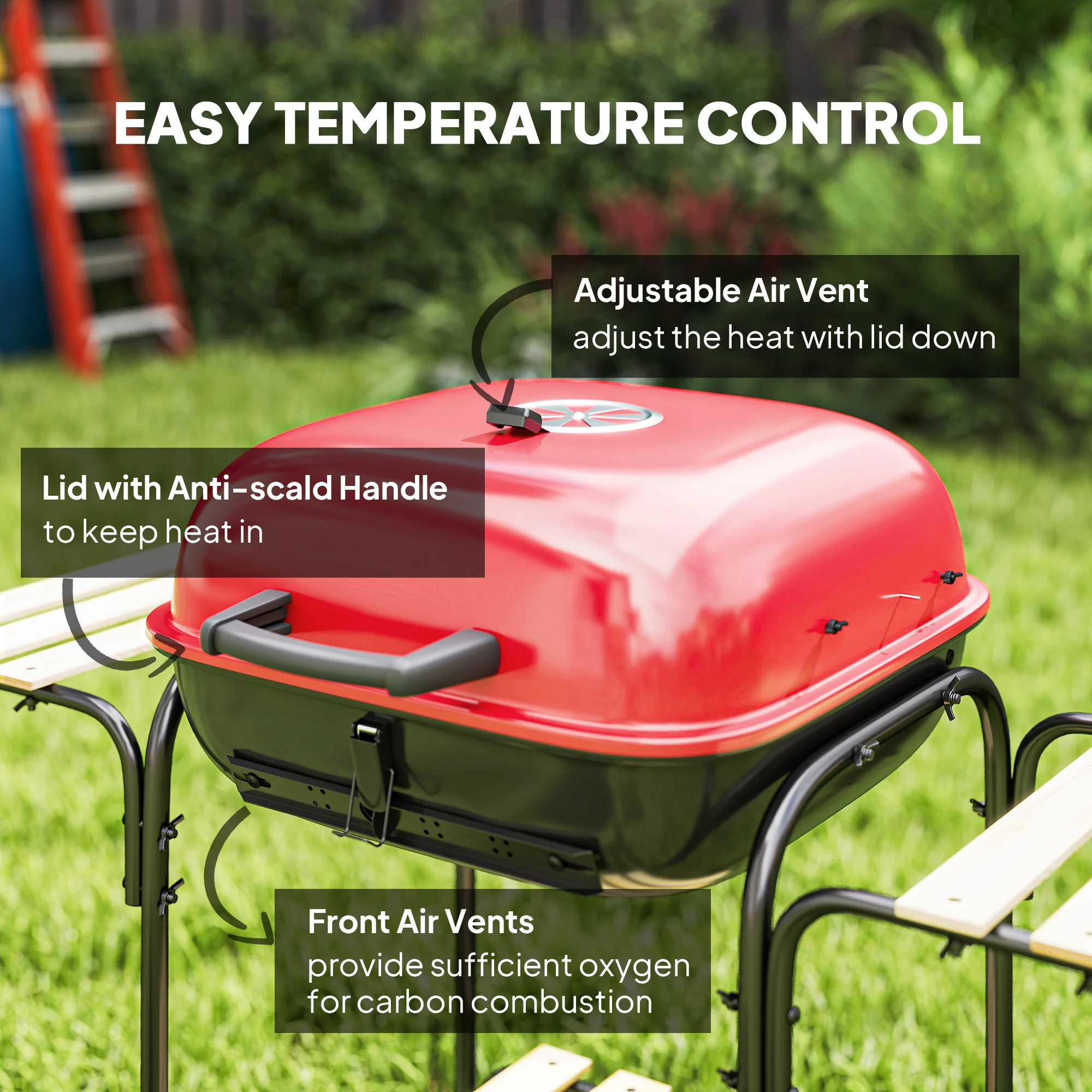 Outsunny Charcoal Barbecue Grill Portable BBQ With Lockable Lid, Vent - Image 13