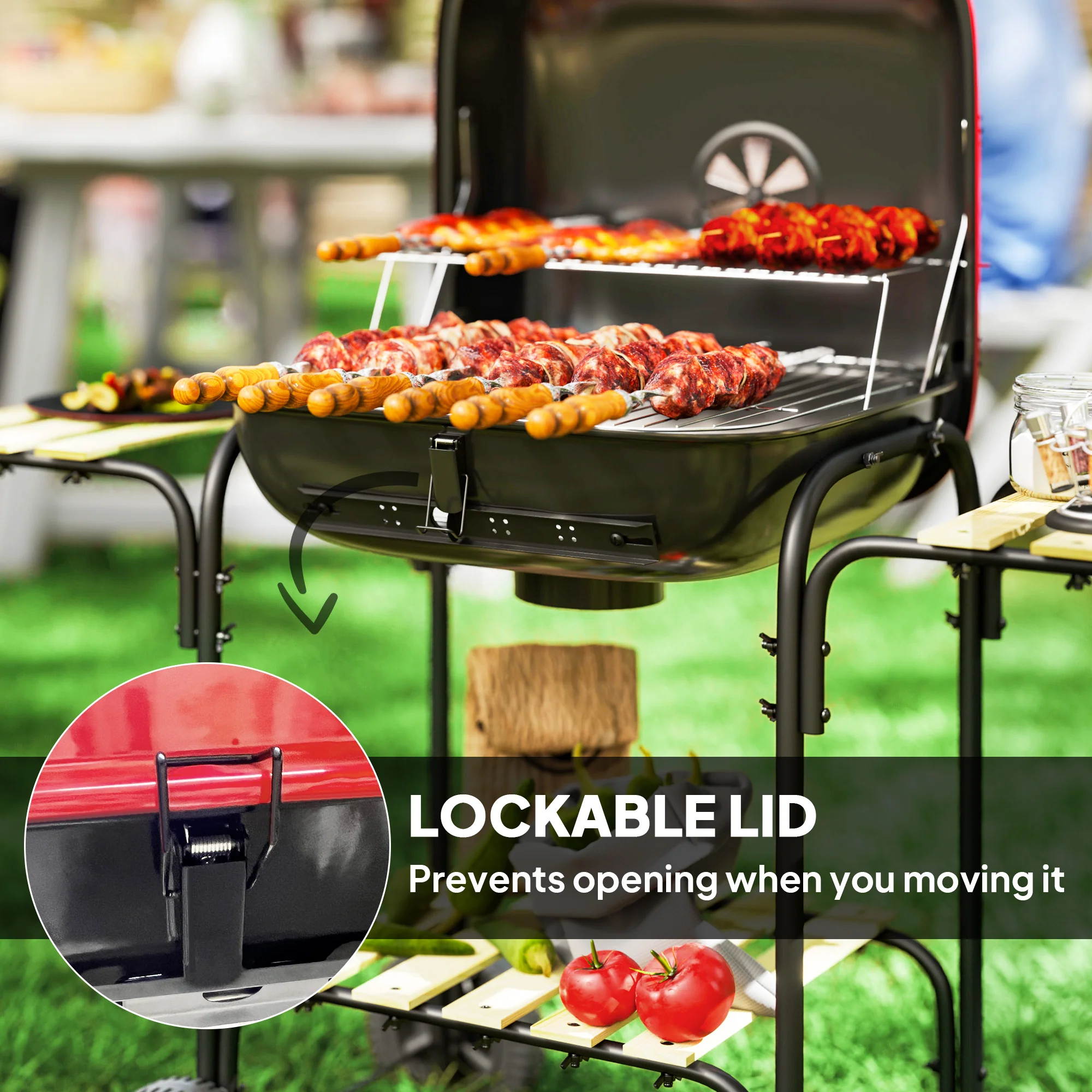 Outsunny Charcoal Barbecue Grill Portable BBQ With Lockable Lid, Vent - Image 16