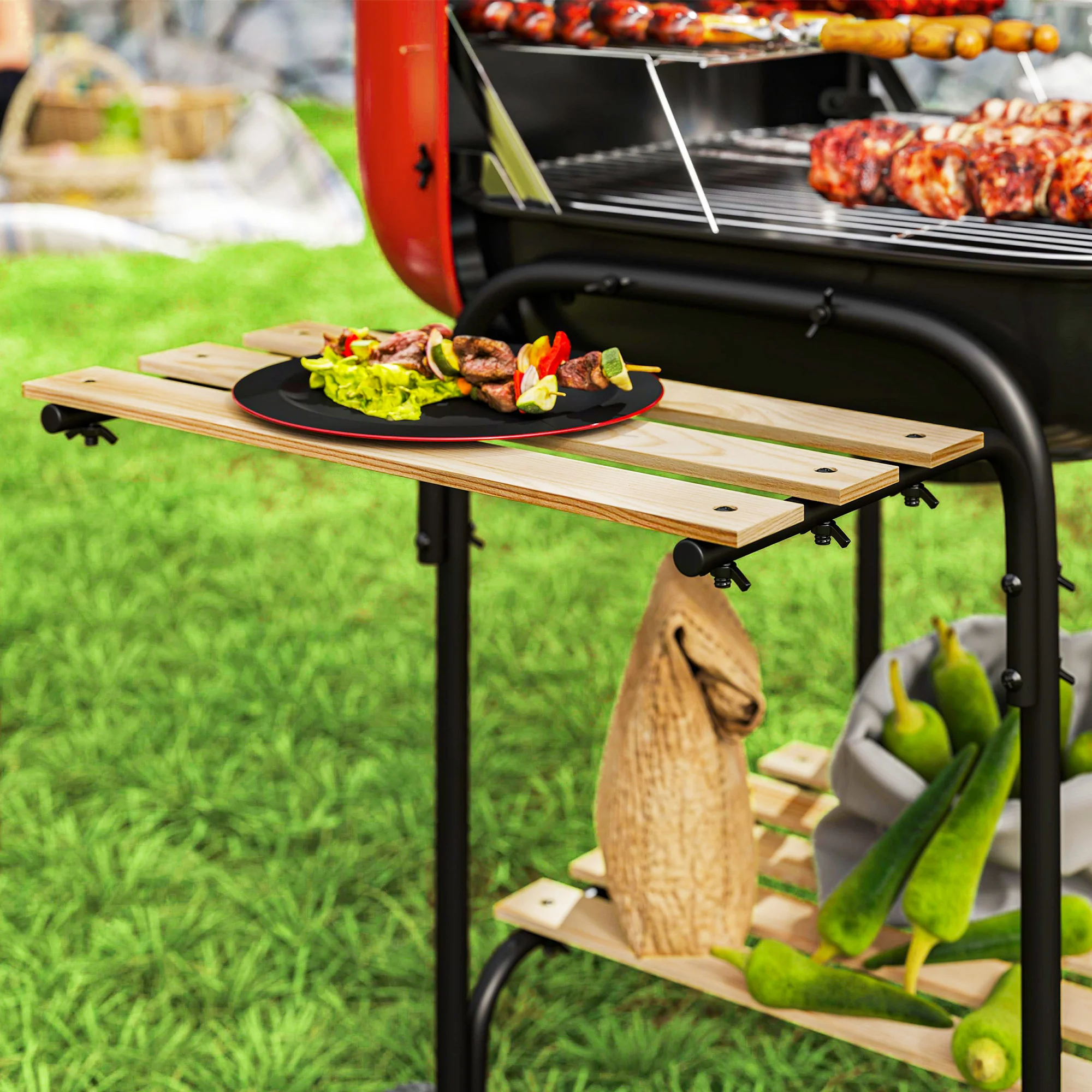 Outsunny Charcoal Barbecue Grill Portable BBQ With Lockable Lid, Vent - Image 18