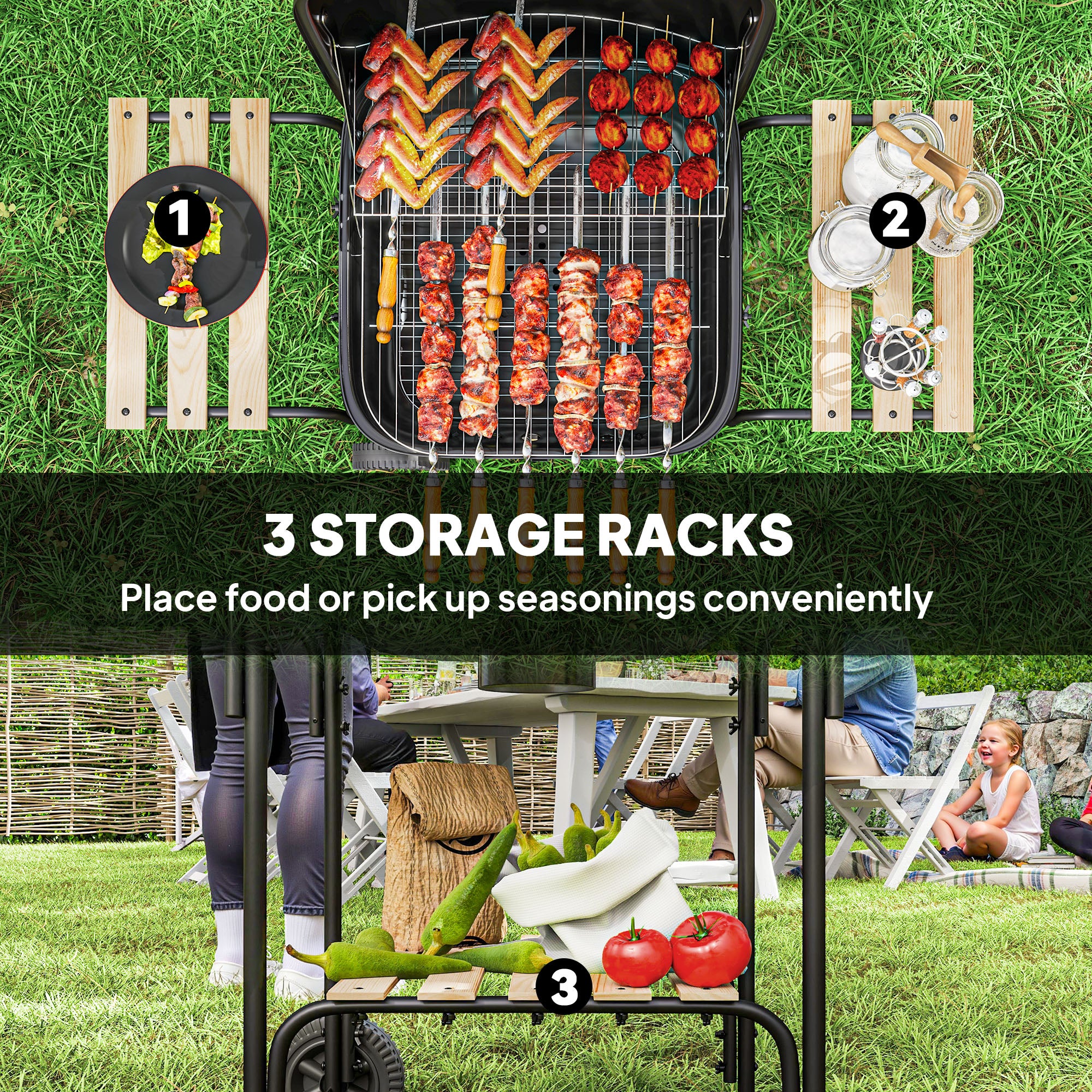 Outsunny Charcoal Barbecue Grill Portable BBQ With Lockable Lid, Vent - Image 6