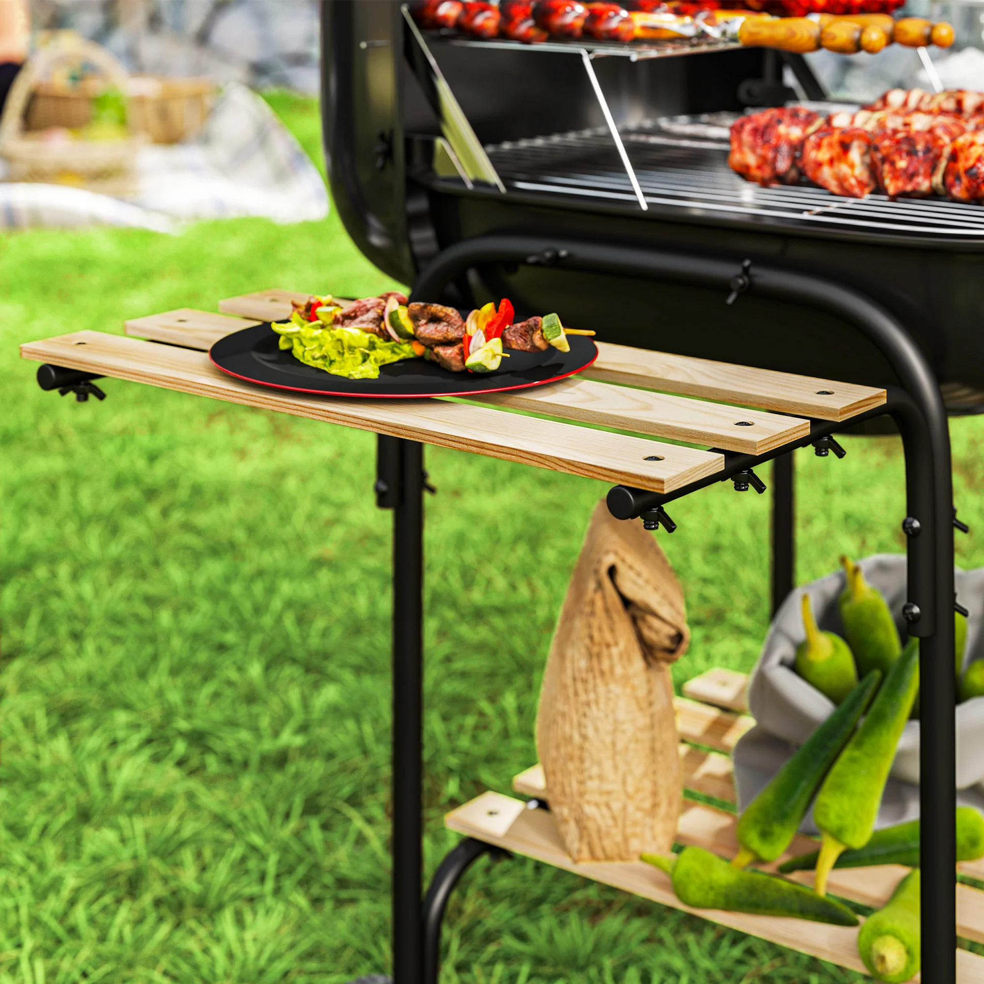 Outsunny Charcoal Barbecue Grill Portable BBQ With Lockable Lid, Vent - Image 9