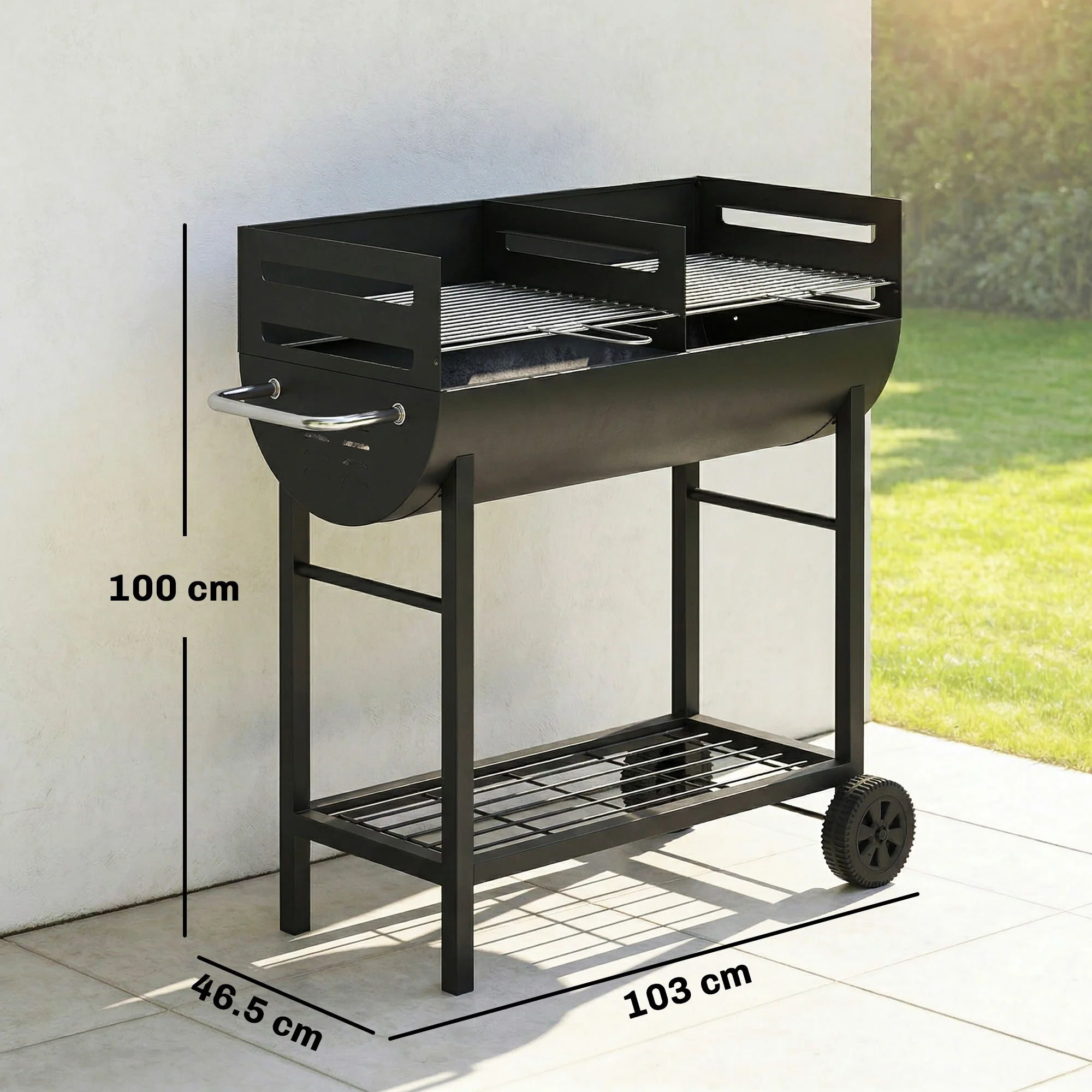 Outsunny Charcoal Barbecue Grill With 2 Cooking Areas, Wheels - Image 5