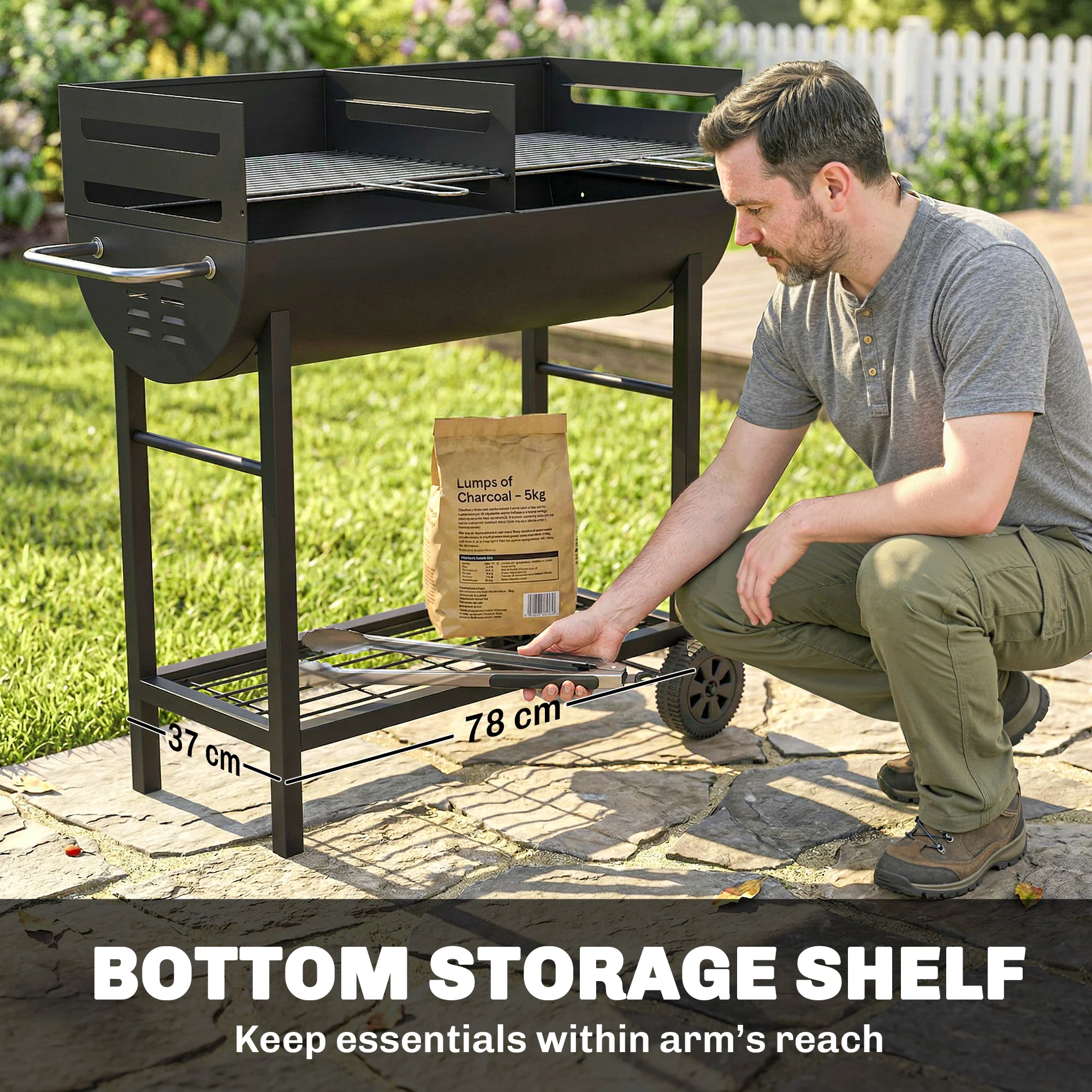 Outsunny Charcoal Barbecue Grill With 2 Cooking Areas, Wheels - Image 6