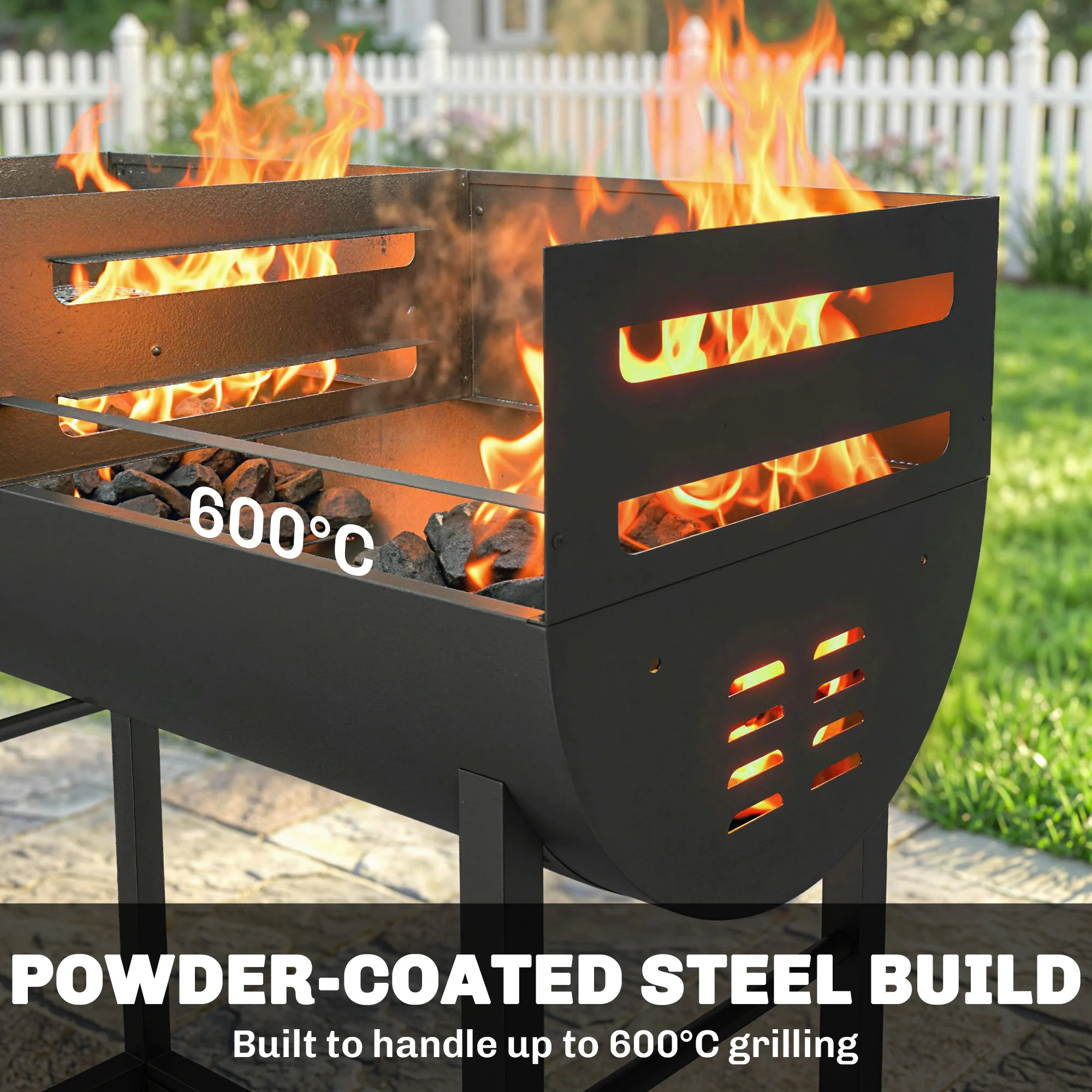 Outsunny Charcoal Barbecue Grill With 2 Cooking Areas, Wheels - Image 8