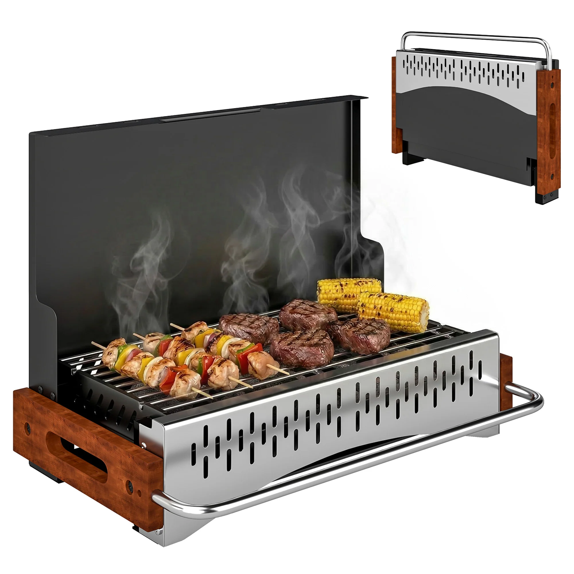 Outsunny Charcoal BBQ Grill Folding Barbecue Grill for Camping Black