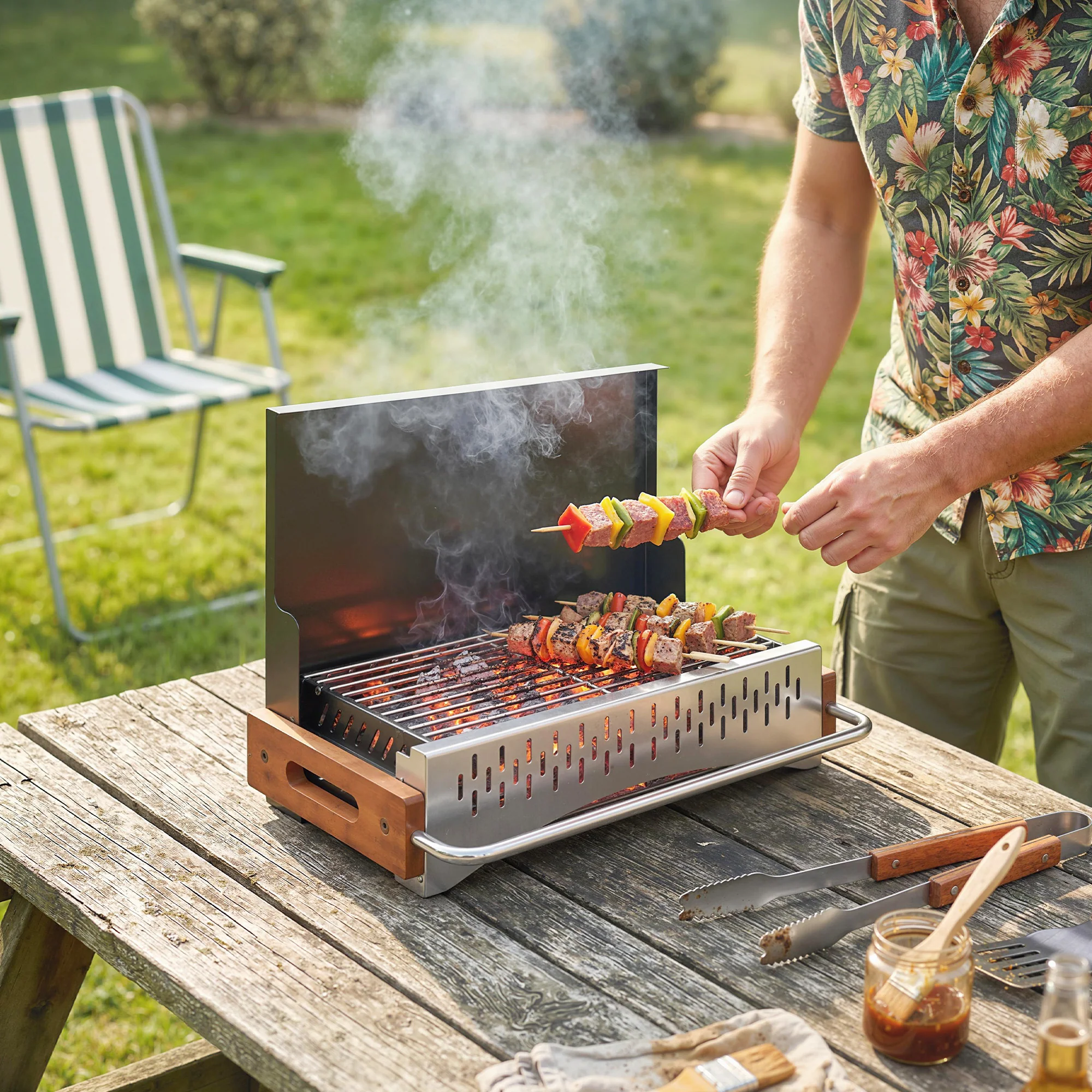 Outsunny Charcoal BBQ Grill Folding Barbecue Grill for Camping Black - Image 2
