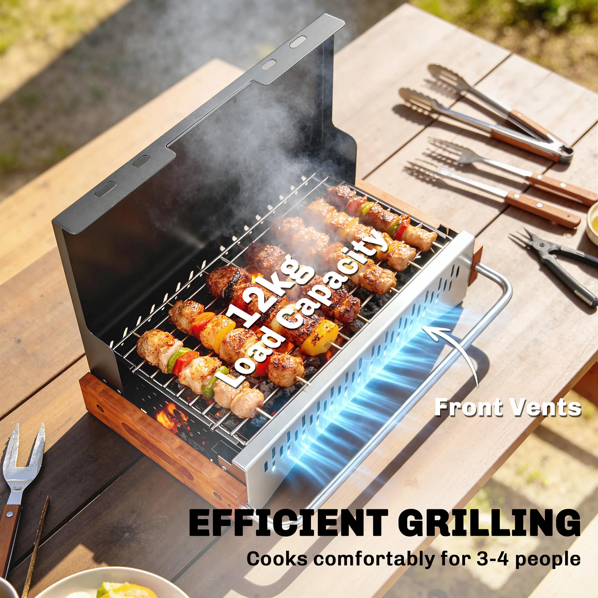 Outsunny Charcoal BBQ Grill Folding Barbecue Grill for Camping Black - Image 4