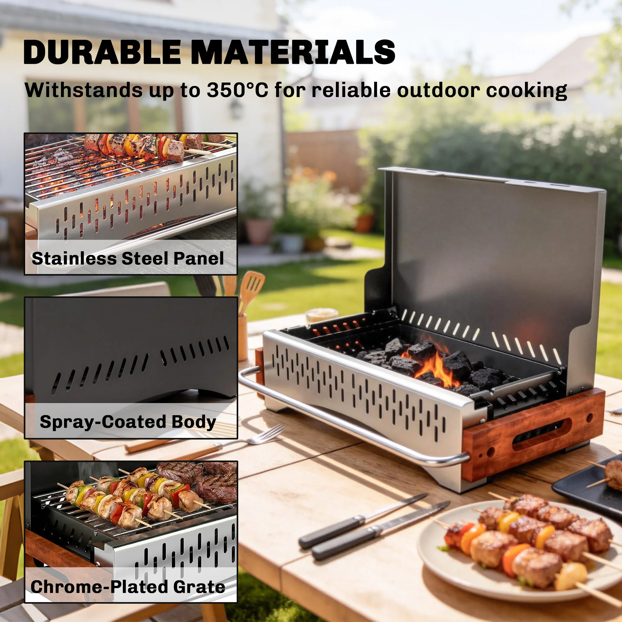 Outsunny Charcoal BBQ Grill Folding Barbecue Grill for Camping Black - Image 6