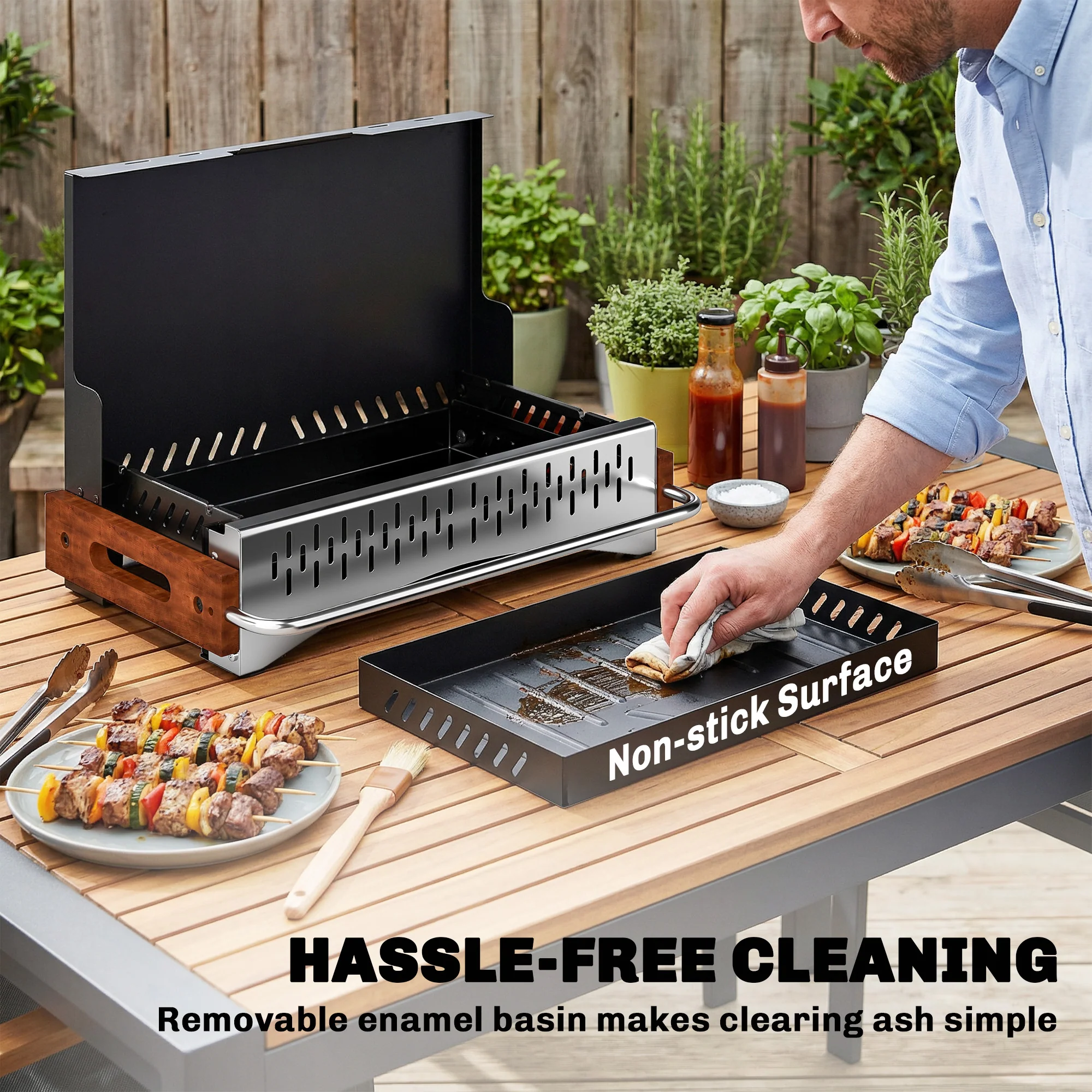 Outsunny Charcoal BBQ Grill Folding Barbecue Grill for Camping Black - Image 7
