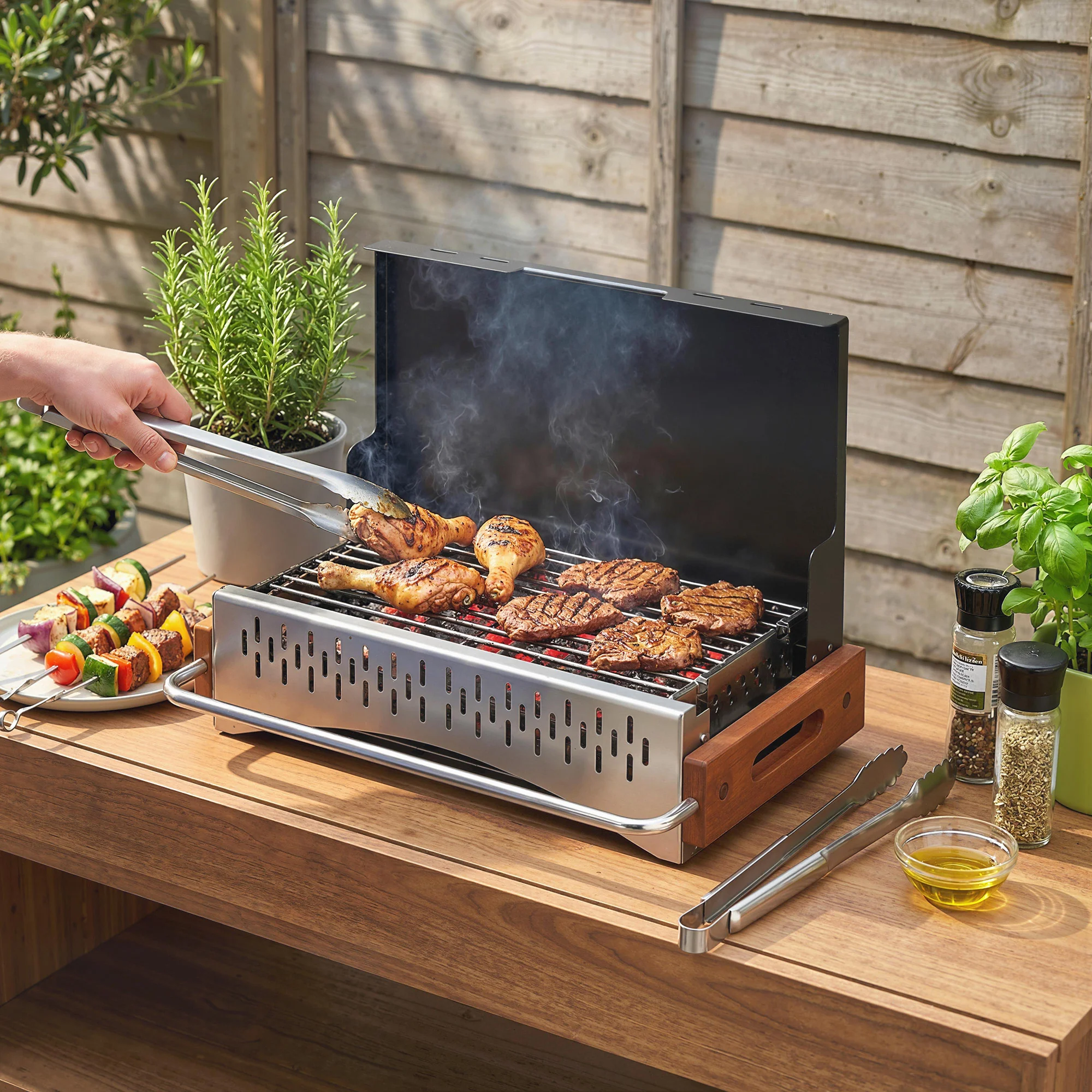 Outsunny Charcoal BBQ Grill Folding Barbecue Grill for Camping Black - Image 8