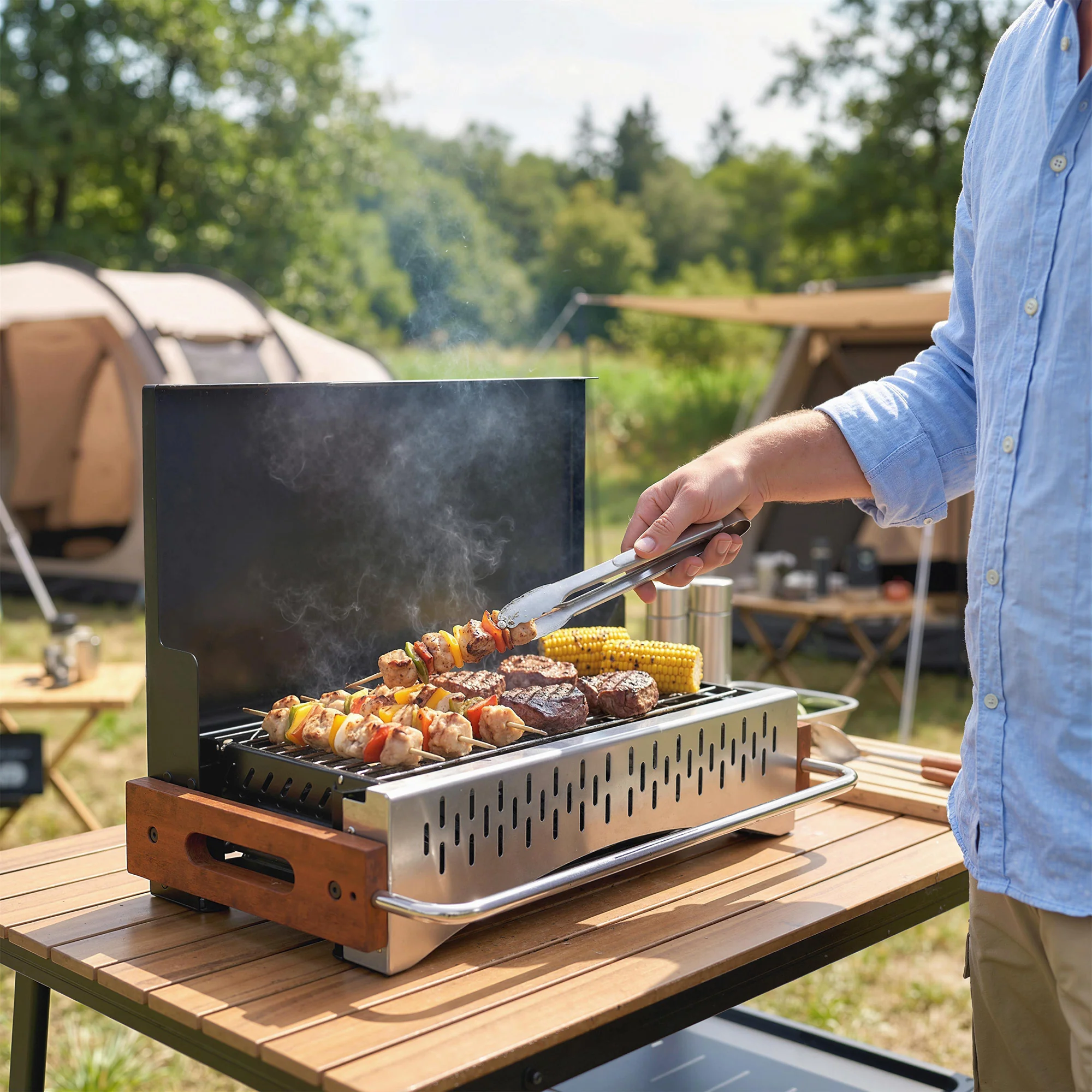 Outsunny Charcoal BBQ Grill Folding Barbecue Grill for Camping Black - Image 9