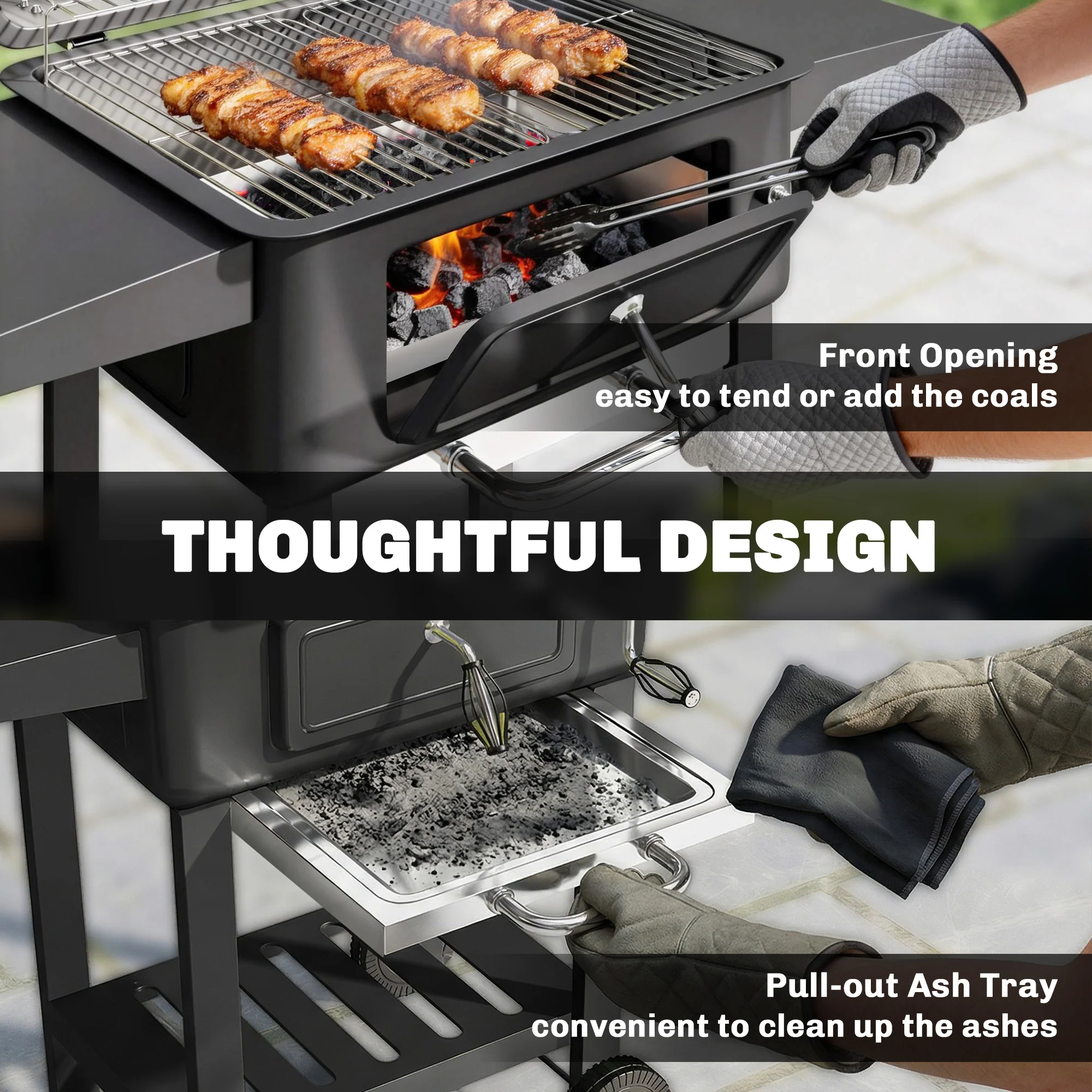 Outsunny Charcoal BBQ Grill, Large Barbecue Grill Smoker With Wheels, Black - Image 8