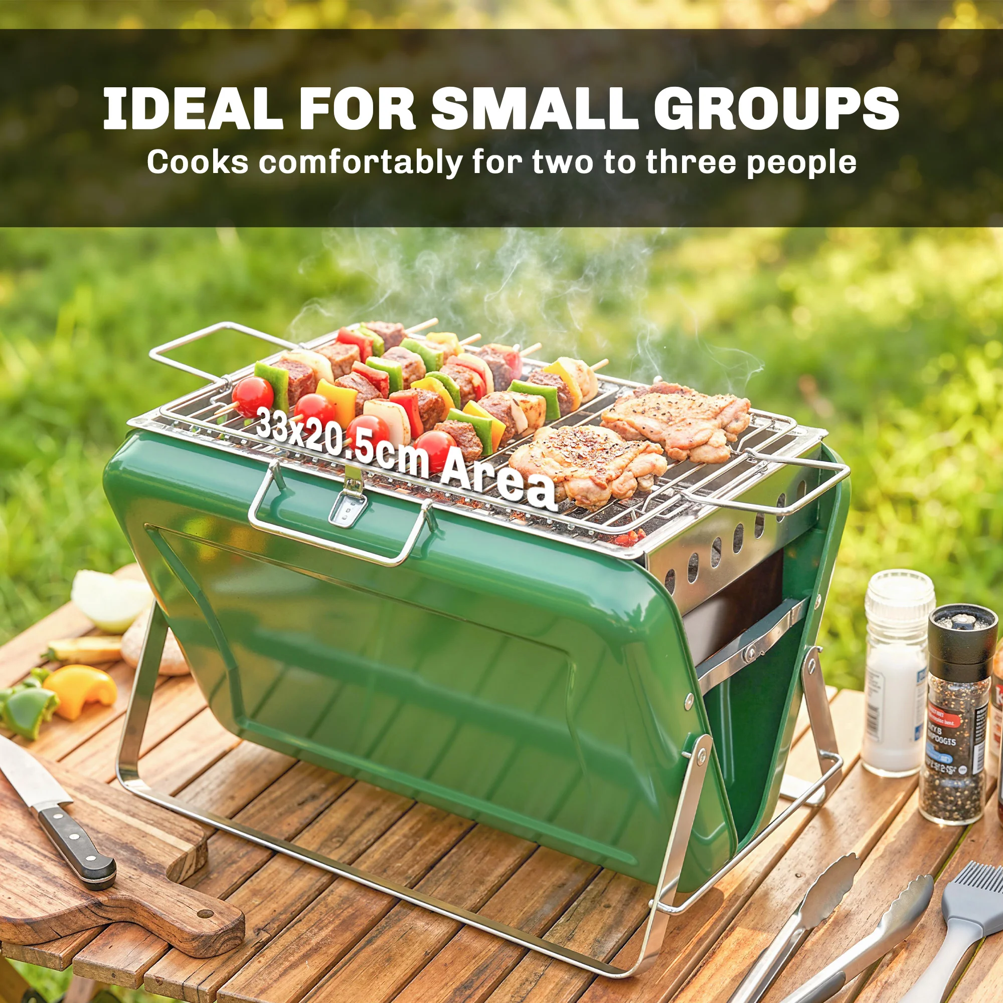 Outsunny Charcoal BBQ Grill Portable with Tilting Grate Dark Green - Image 6