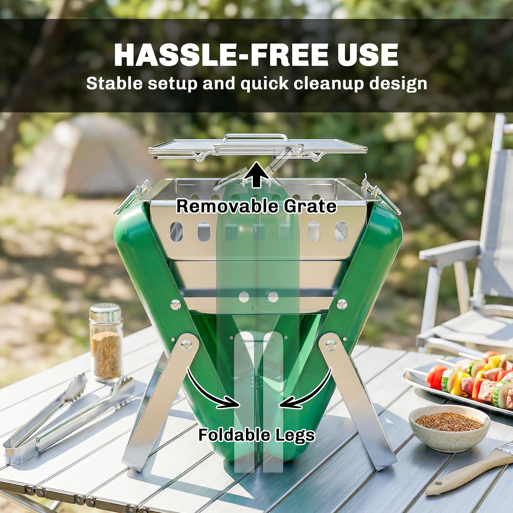 Outsunny Charcoal BBQ Grill Portable with Tilting Grate Dark Green - Image 8