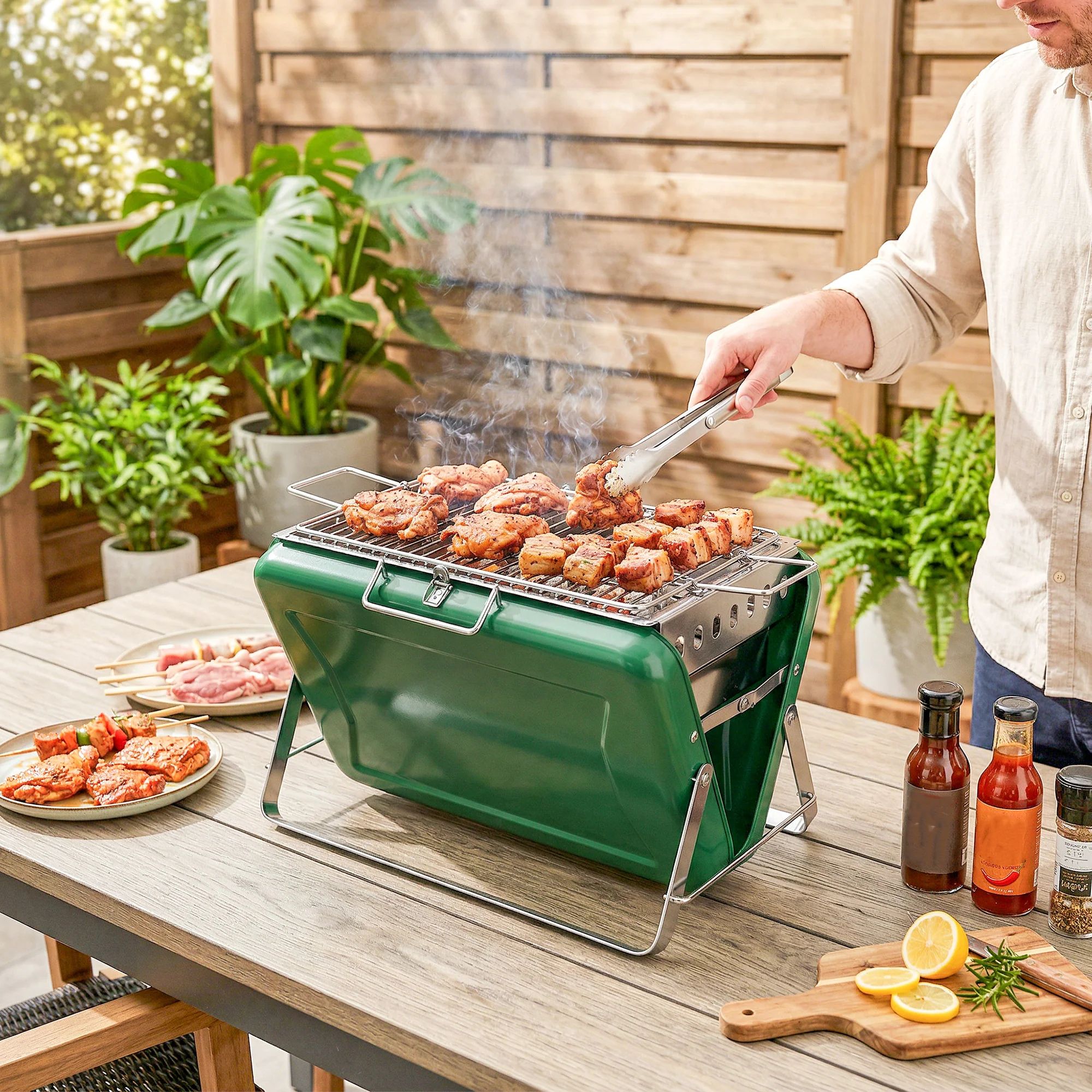 Outsunny Charcoal BBQ Grill Portable with Tilting Grate Dark Green - Image 9
