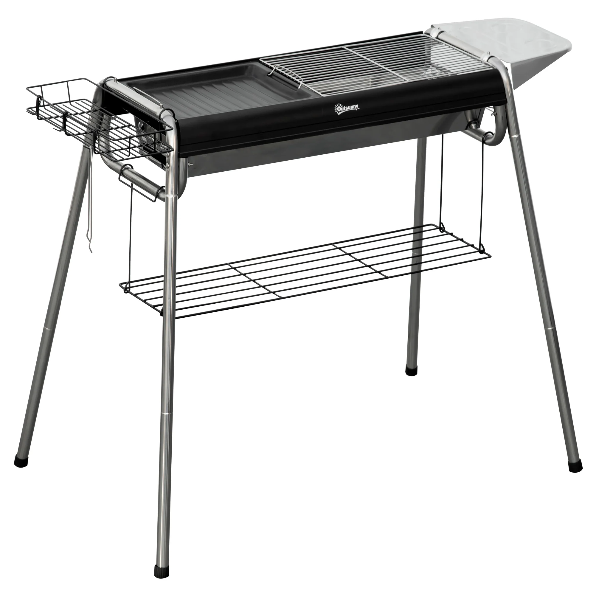 Outsunny Charcoal BBQ Grill with Griddle Plate, Black