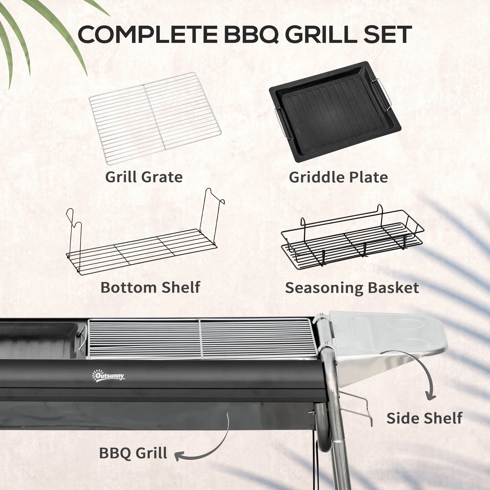Outsunny Charcoal BBQ Grill with Griddle Plate, Black - Image 3