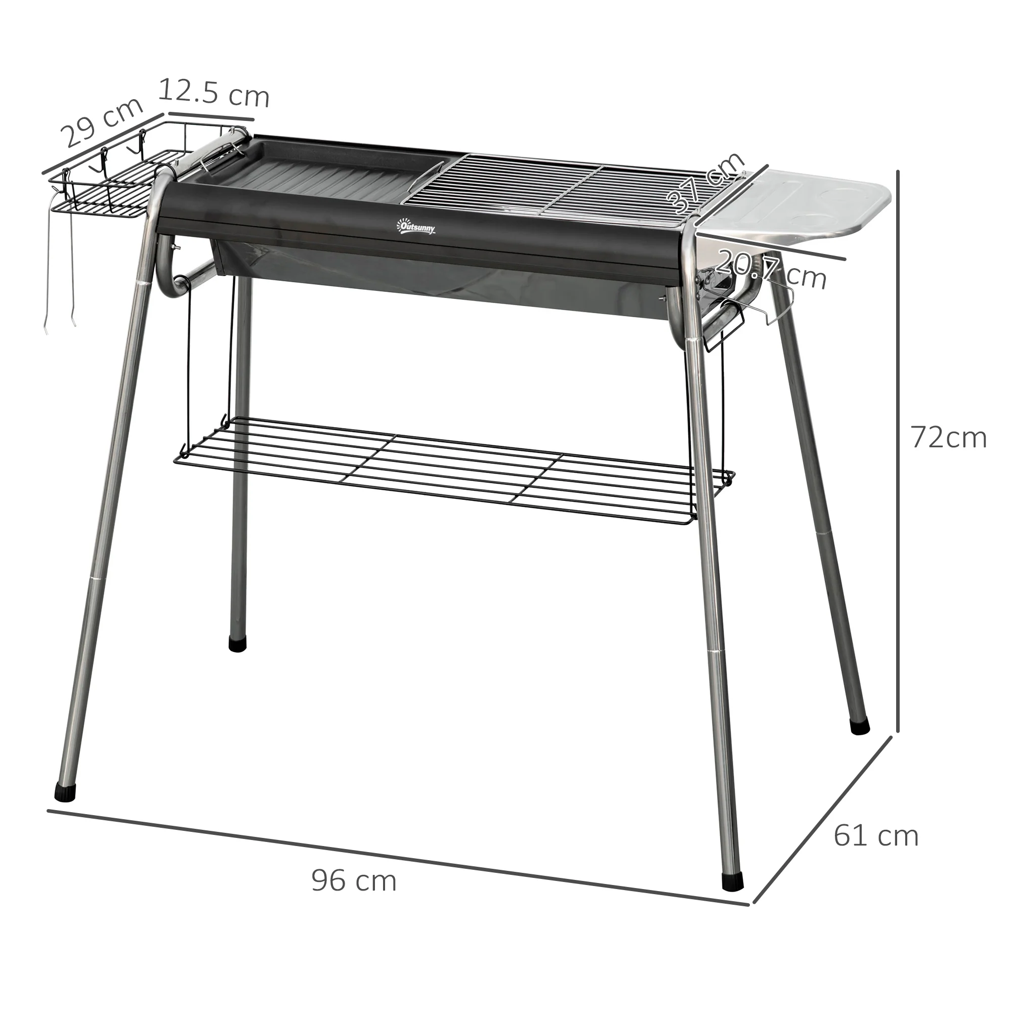 Outsunny Charcoal BBQ Grill with Griddle Plate, Black - Image 5