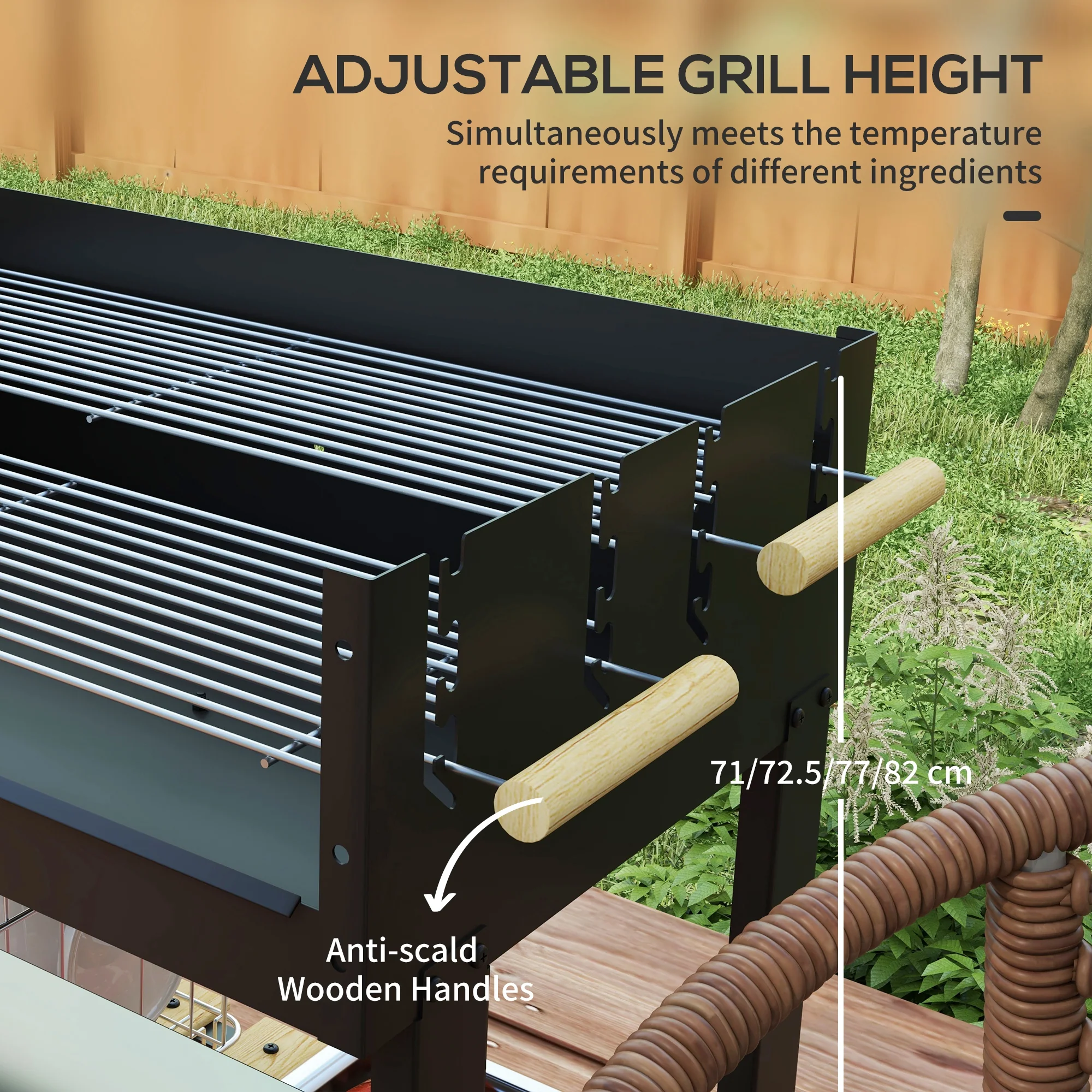 Outsunny Charcoal BBQ Grill With Side Table, Storage Shelf And Wheels - Image 4