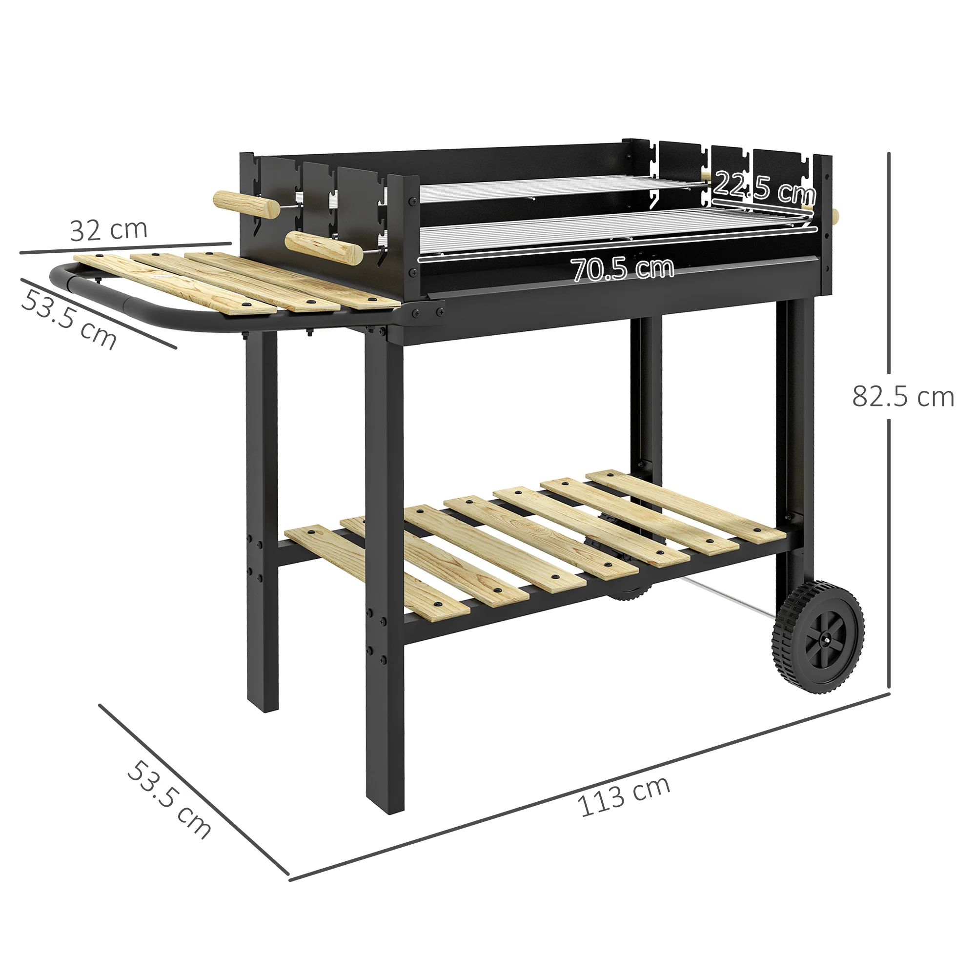Outsunny Charcoal BBQ Grill With Side Table, Storage Shelf And Wheels - Image 5
