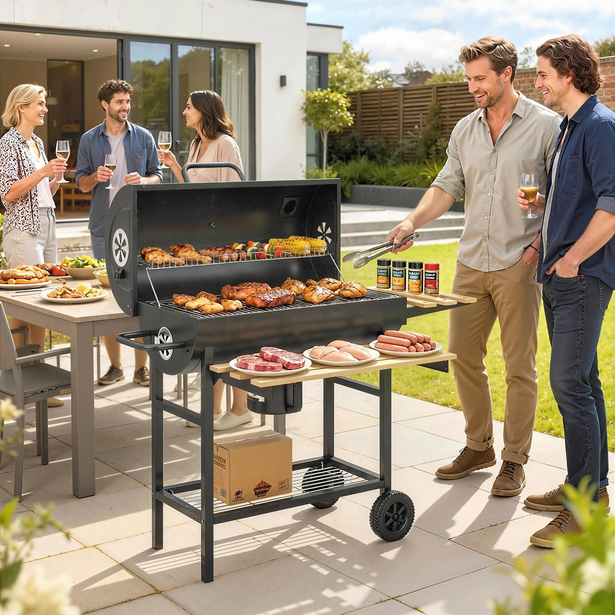 Outsunny Charcoal Grill, Charcoal BBQ Grill With Foldable Shelves - Image 2