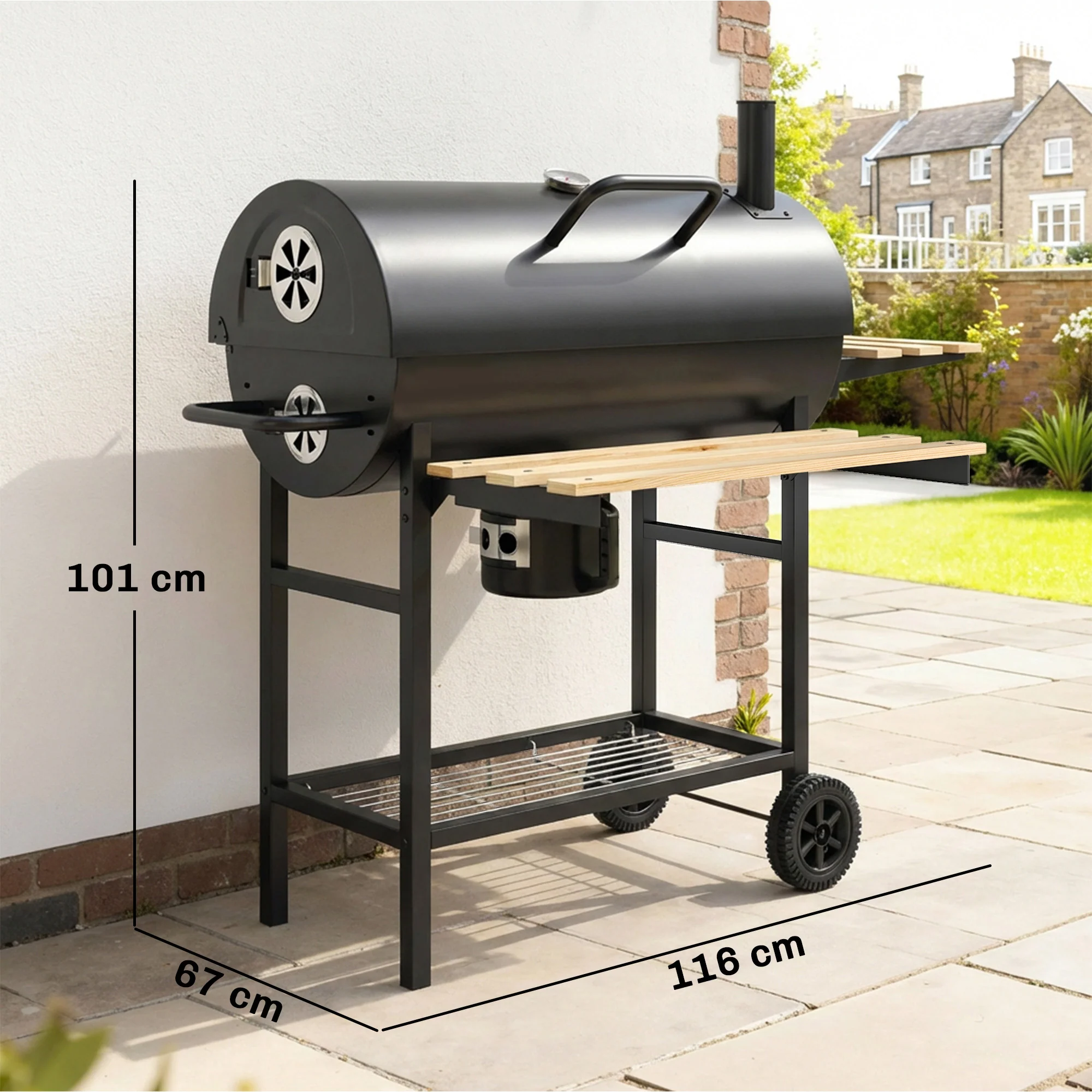 Outsunny Charcoal Grill, Charcoal BBQ Grill With Foldable Shelves - Image 5
