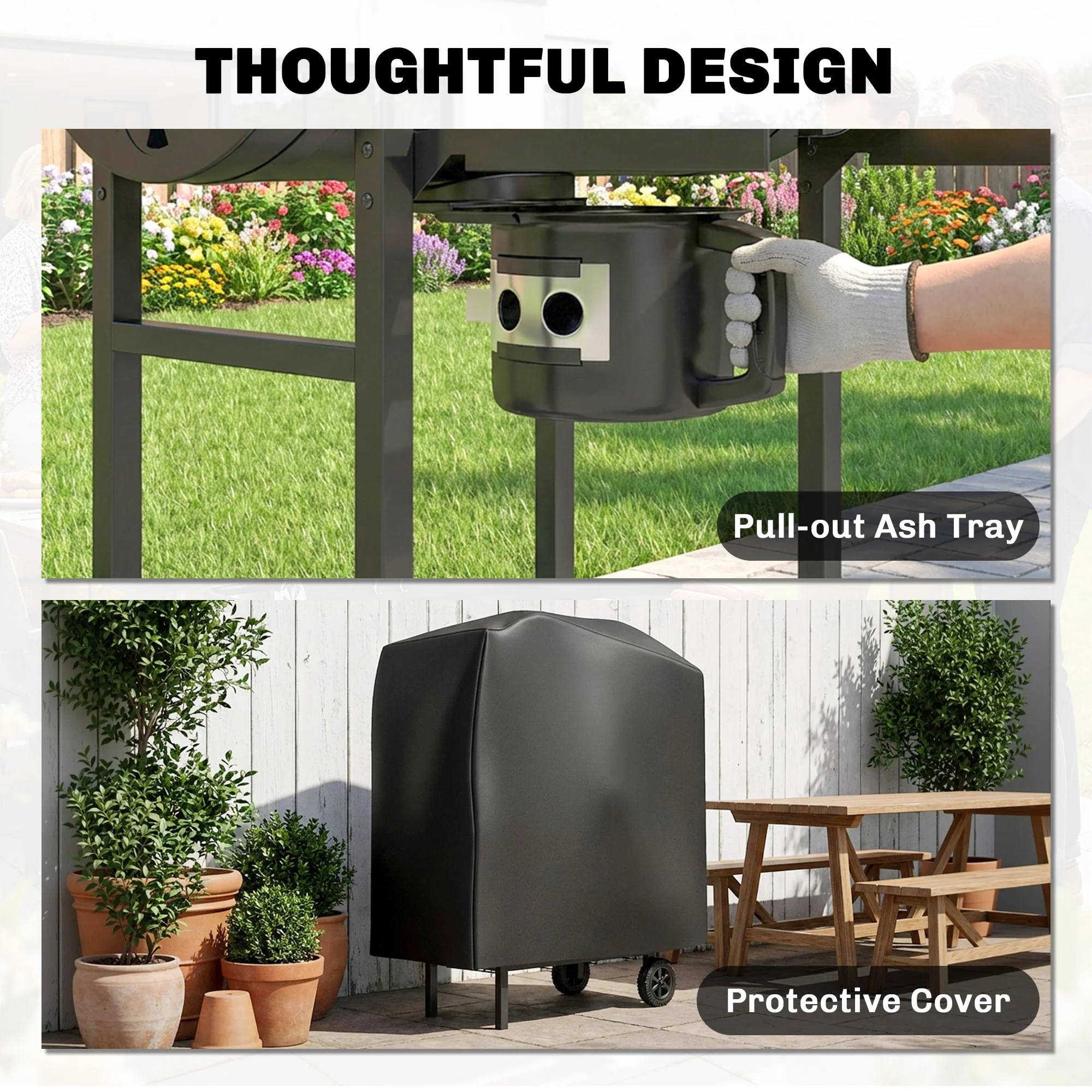 Outsunny Charcoal Grill, Charcoal BBQ Grill With Foldable Shelves - Image 8