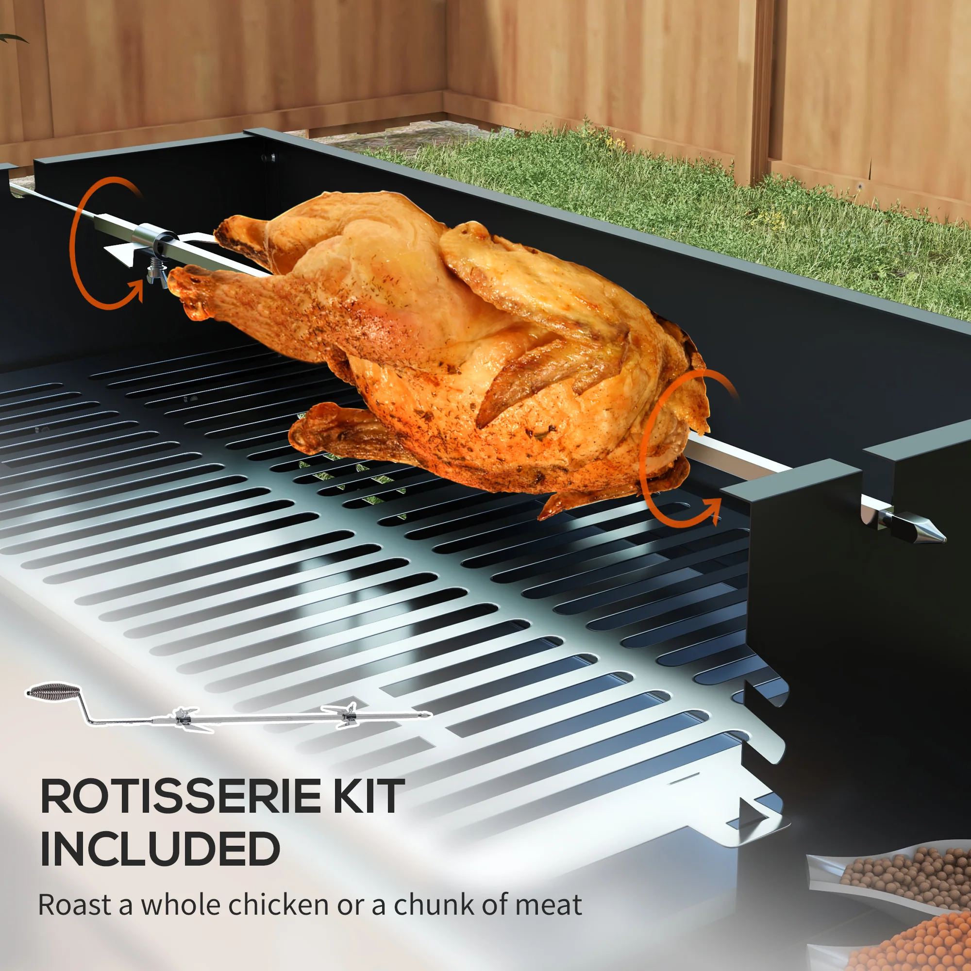 Outsunny Charcoal Spit Roasting Machine w/ 3-Tier Grill Grate & Foldable Shelves - Image 3