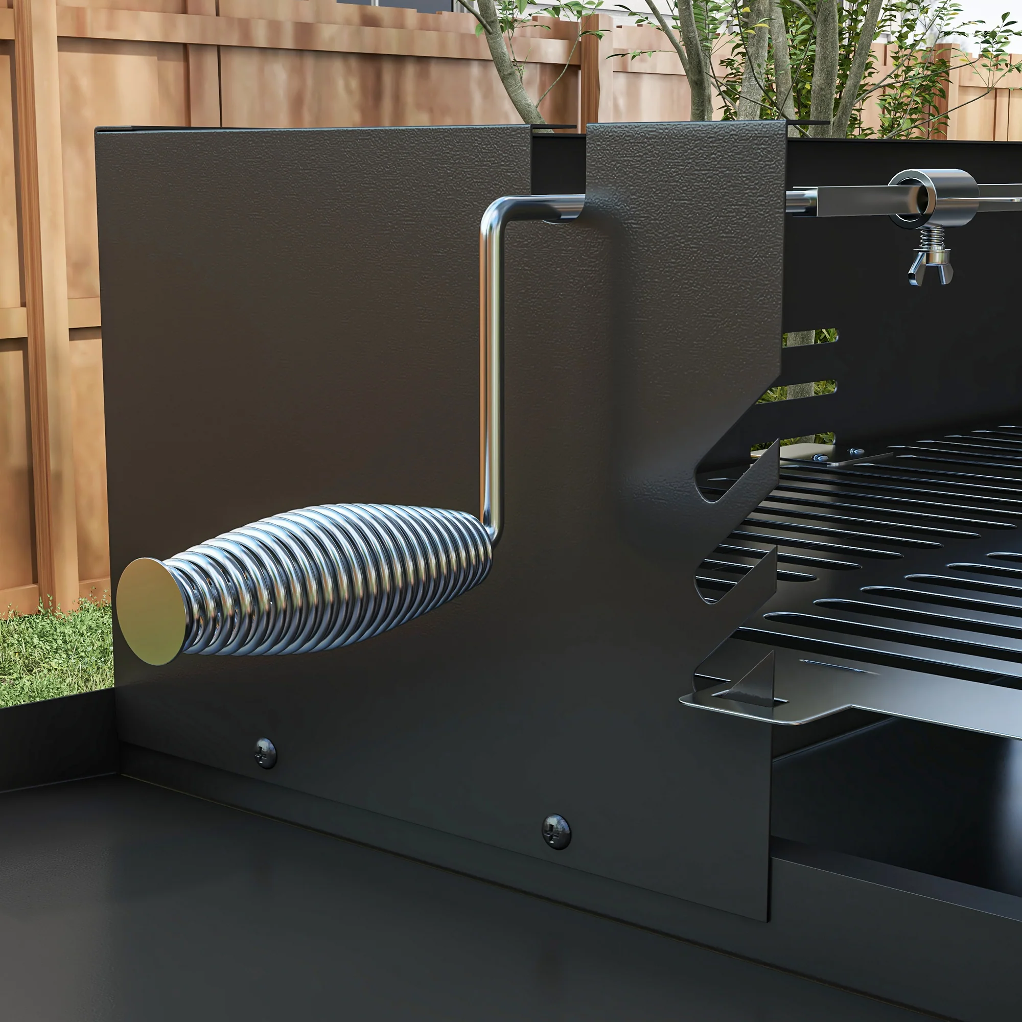 Outsunny Charcoal Spit Roasting Machine w/ 3-Tier Grill Grate & Foldable Shelves - Image 7