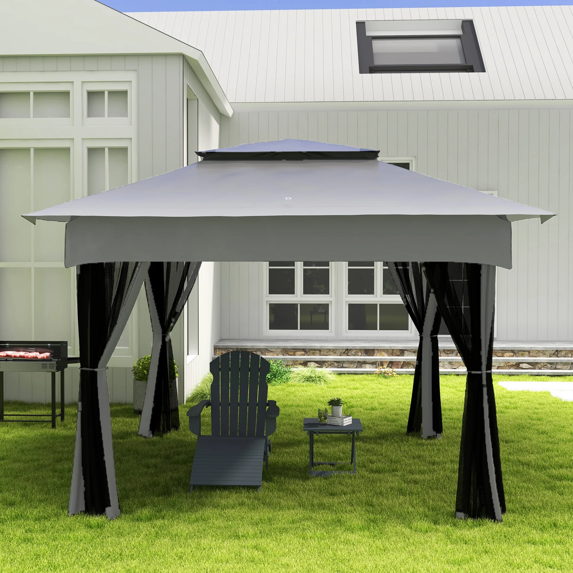 Outsunny Charcoal Spit Roasting Machine w/ 3-Tier Grill Grate & Foldable Shelves - Image 9