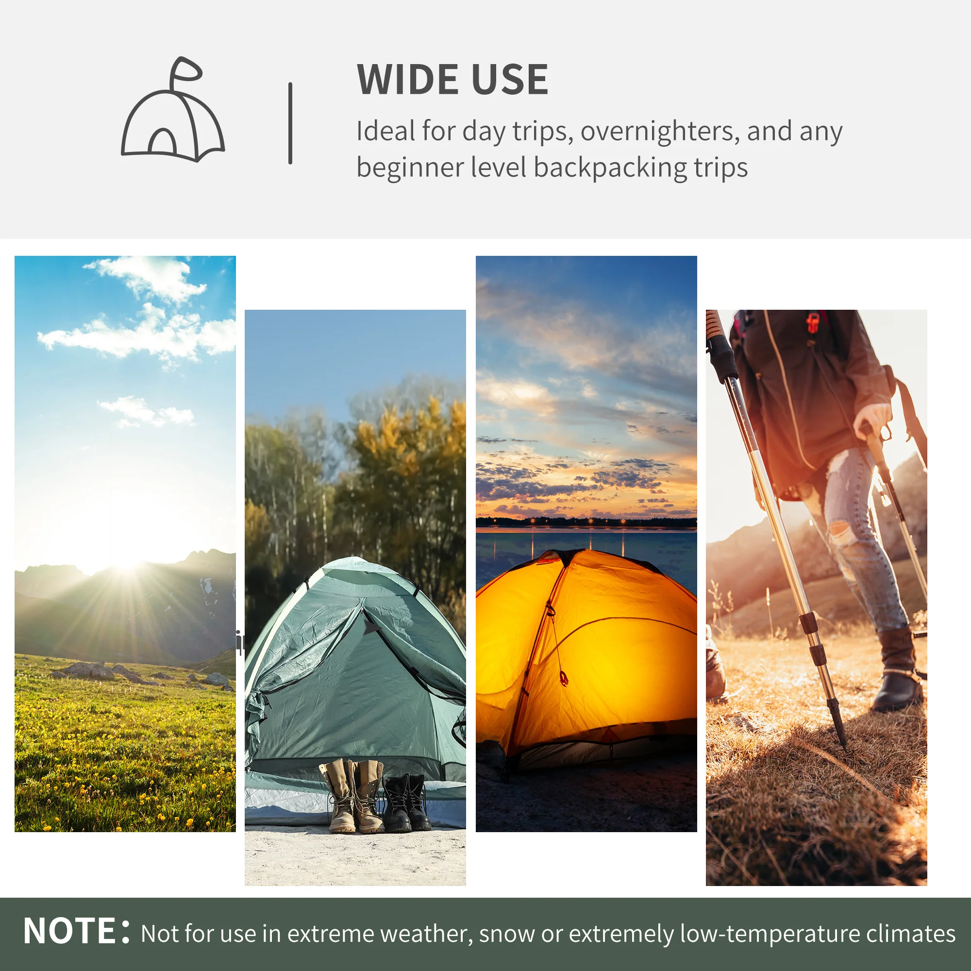 Outsunny Compact Camping Tent w/ Vestibule & Mesh Vents for Hiking Blue - Image 7