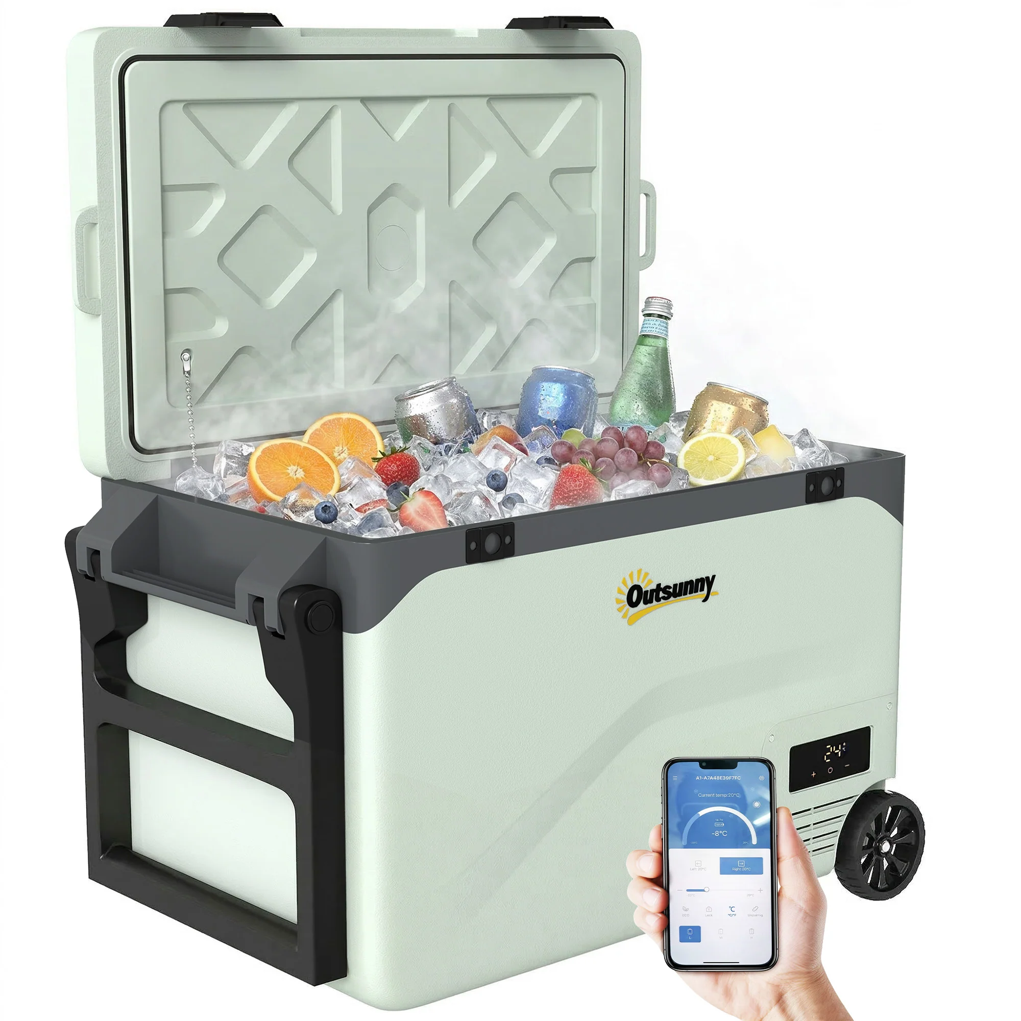 Outsunny Compressor Car Fridge Freezer, Camping Refrigerator W/ App Control