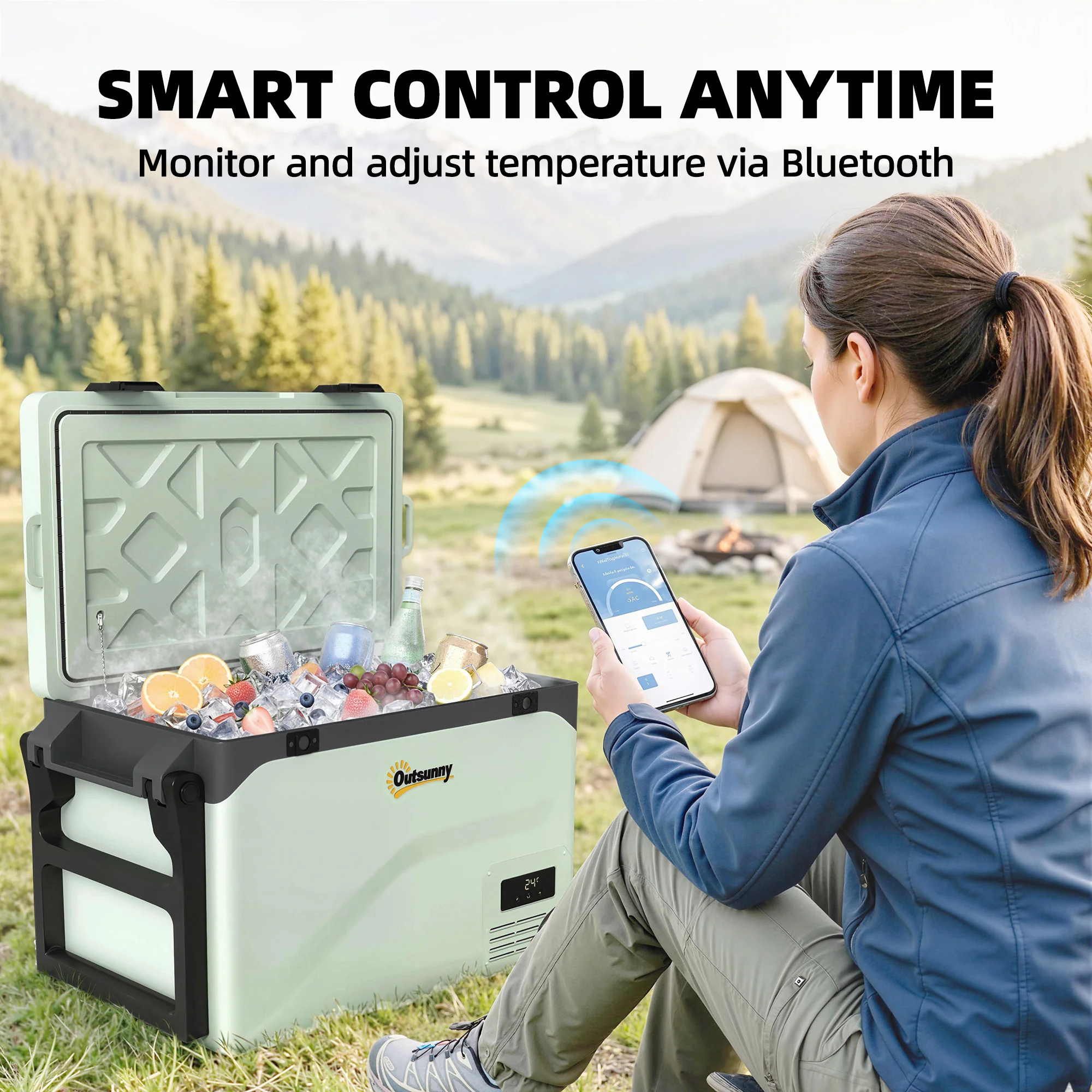 Outsunny Compressor Car Fridge Freezer, Camping Refrigerator W/ App Control - Image 4