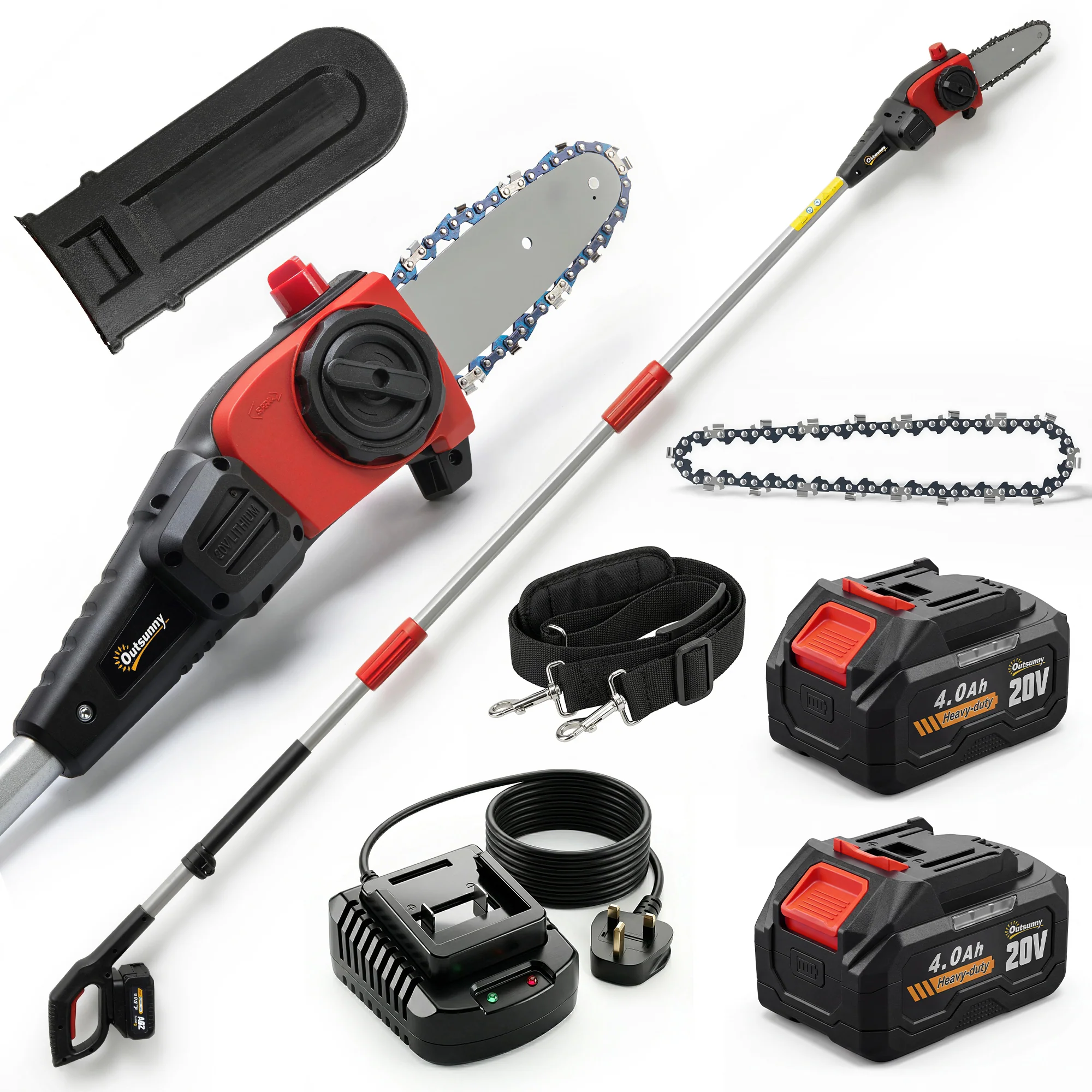 Outsunny Cordless Pole Chainsaw, 1.94m/2.56m Electric Chainsaw