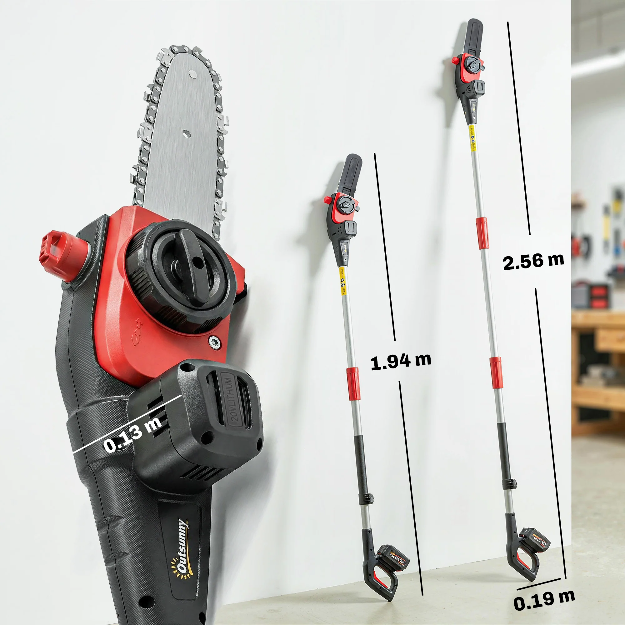 Outsunny Cordless Pole Chainsaw, 1.94m/2.56m Electric Chainsaw - Image 5