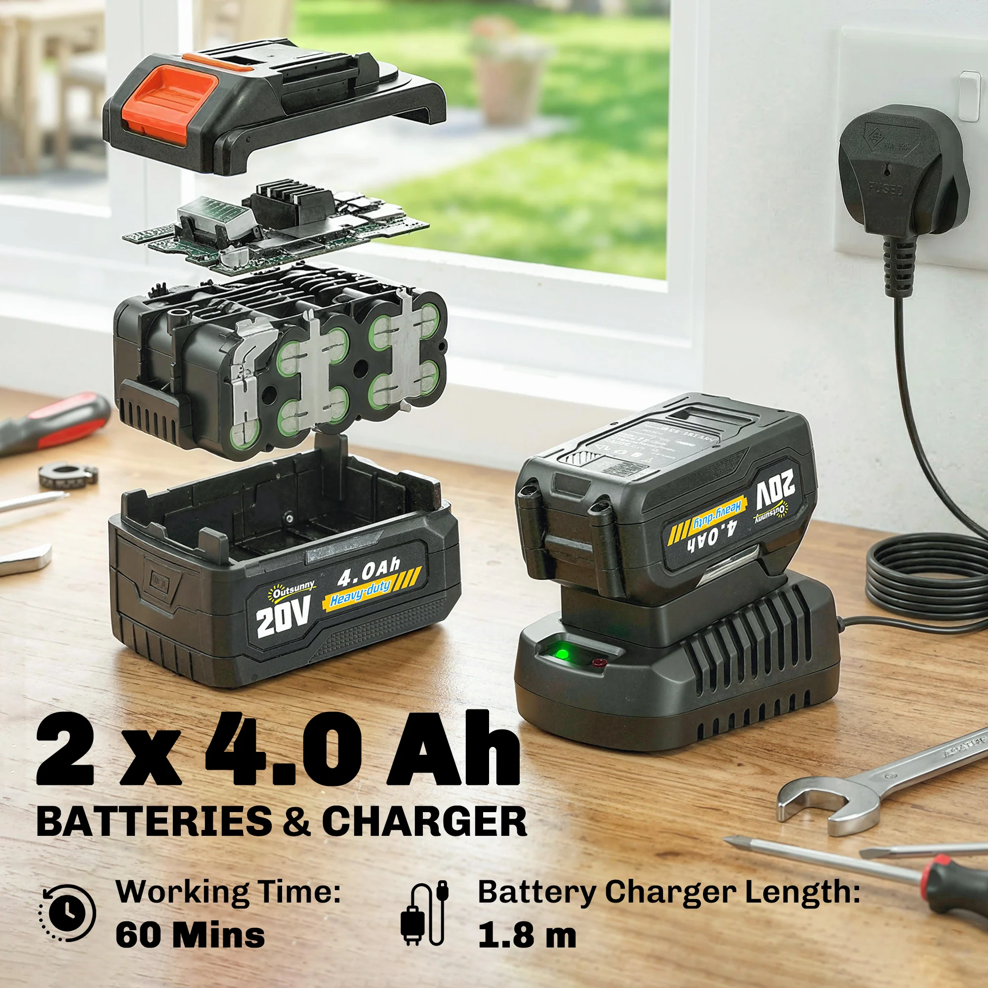 Outsunny Cordless Pole Chainsaw, 1.94m/2.56m Electric Chainsaw - Image 6