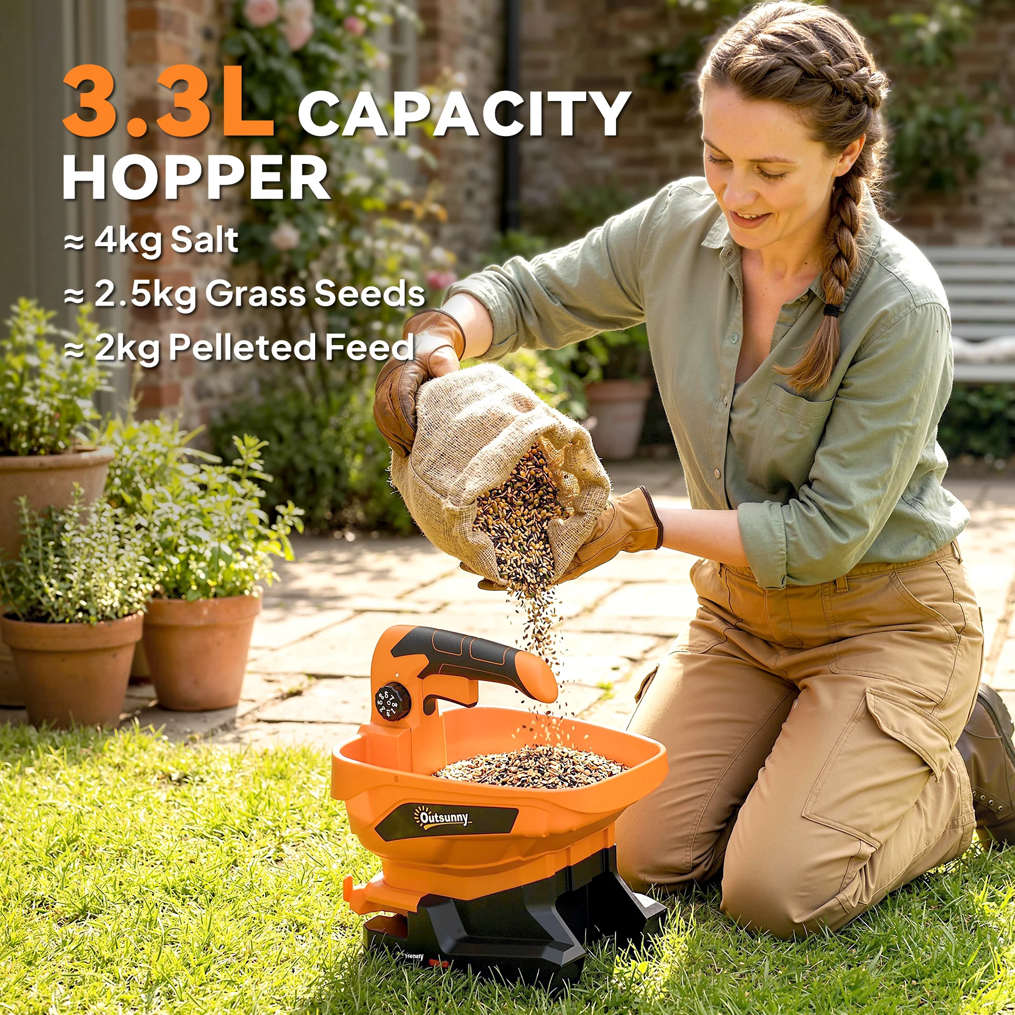 Outsunny Cordless Spreader, 3.3L Handheld Seed Spreader - Image 3