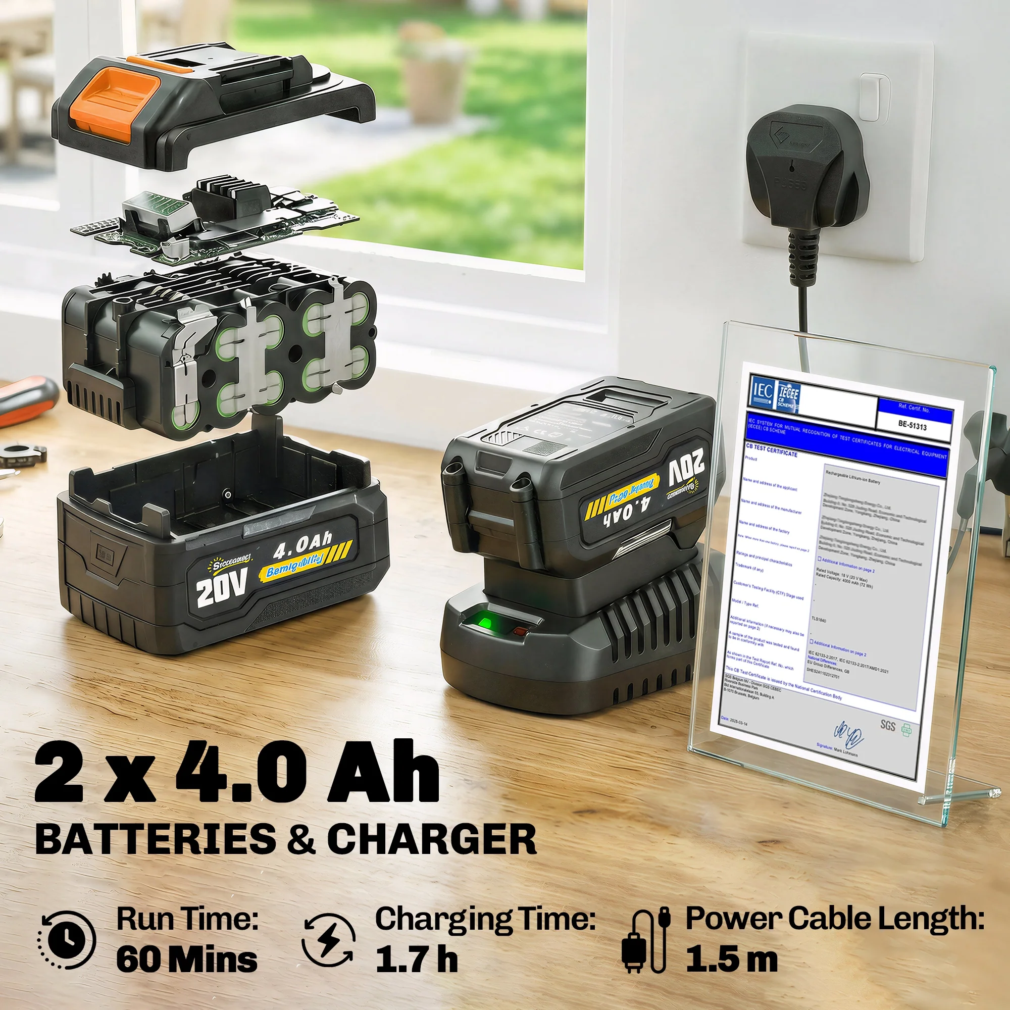 Outsunny Cordless Strimmer With 2 X 4.0Ah Lithium Batteries & Charger - Image 6