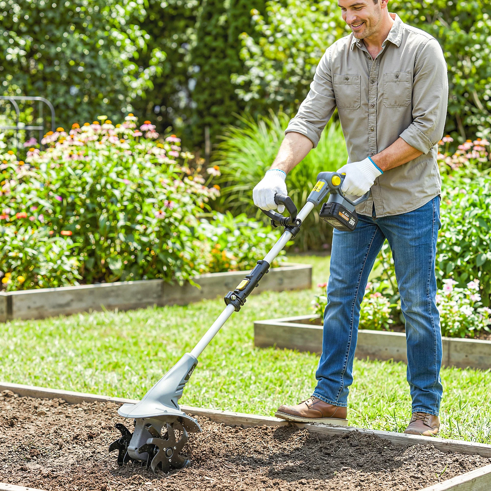 Outsunny Cordless Tiller, 18V Garden Rotavator with 2 x 4Ah Batteries - Image 2