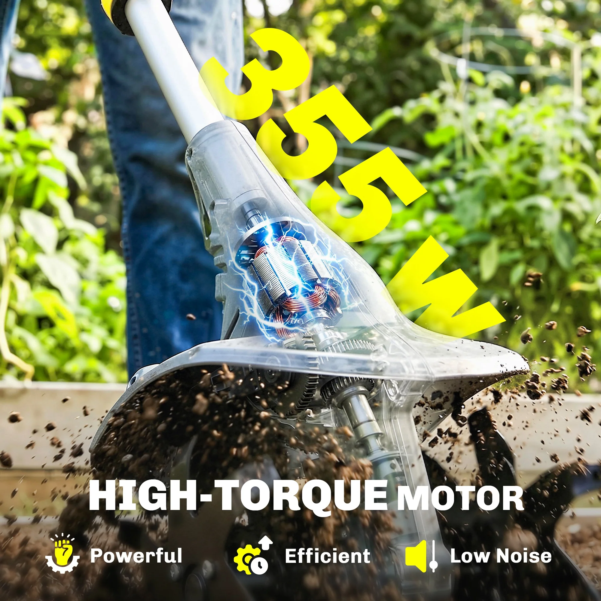 Outsunny Cordless Tiller, 18V Garden Rotavator with 2 x 4Ah Batteries - Image 3