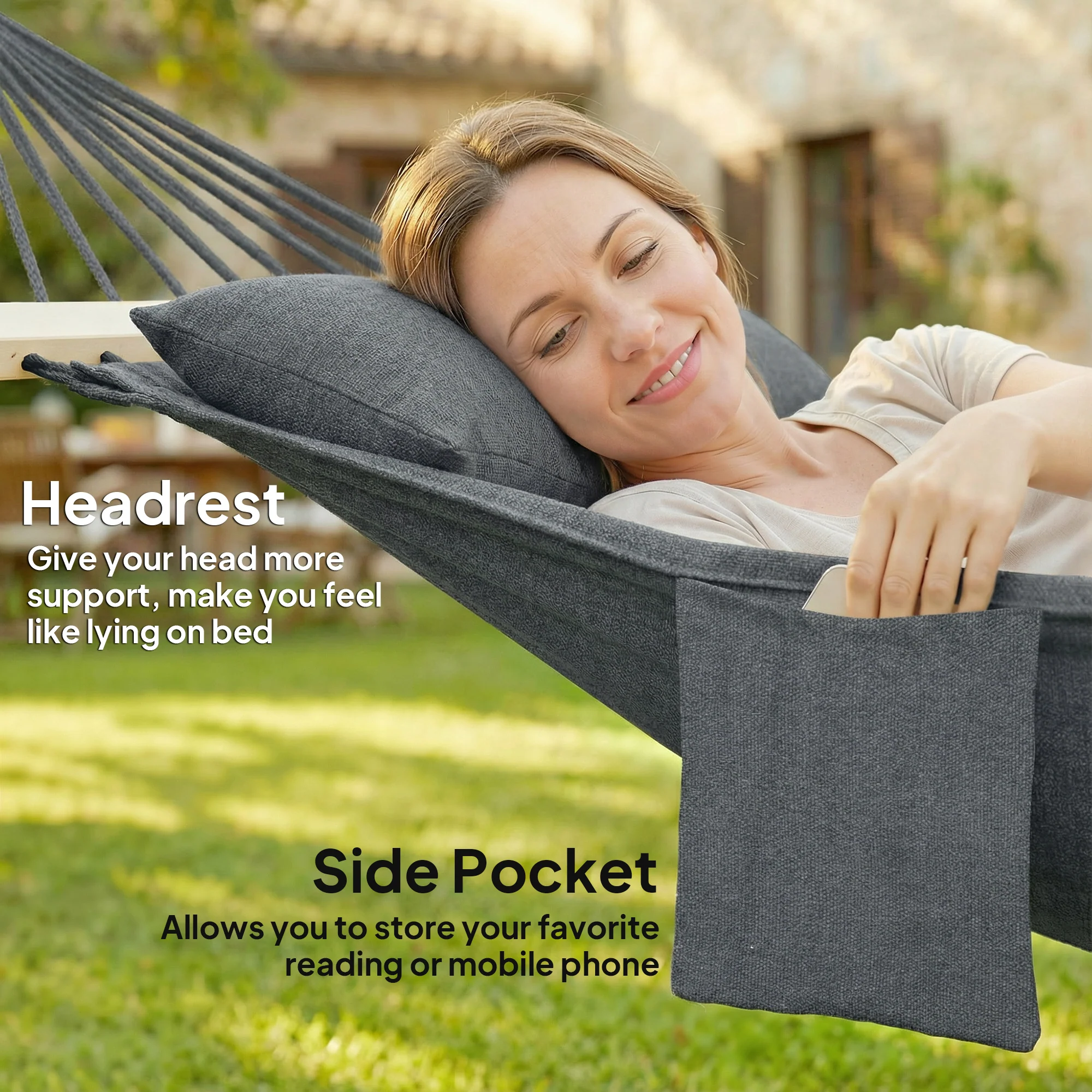 Outsunny Cotton Hammock, Soft Portable Swing Chair w/ Headrest - Image 5