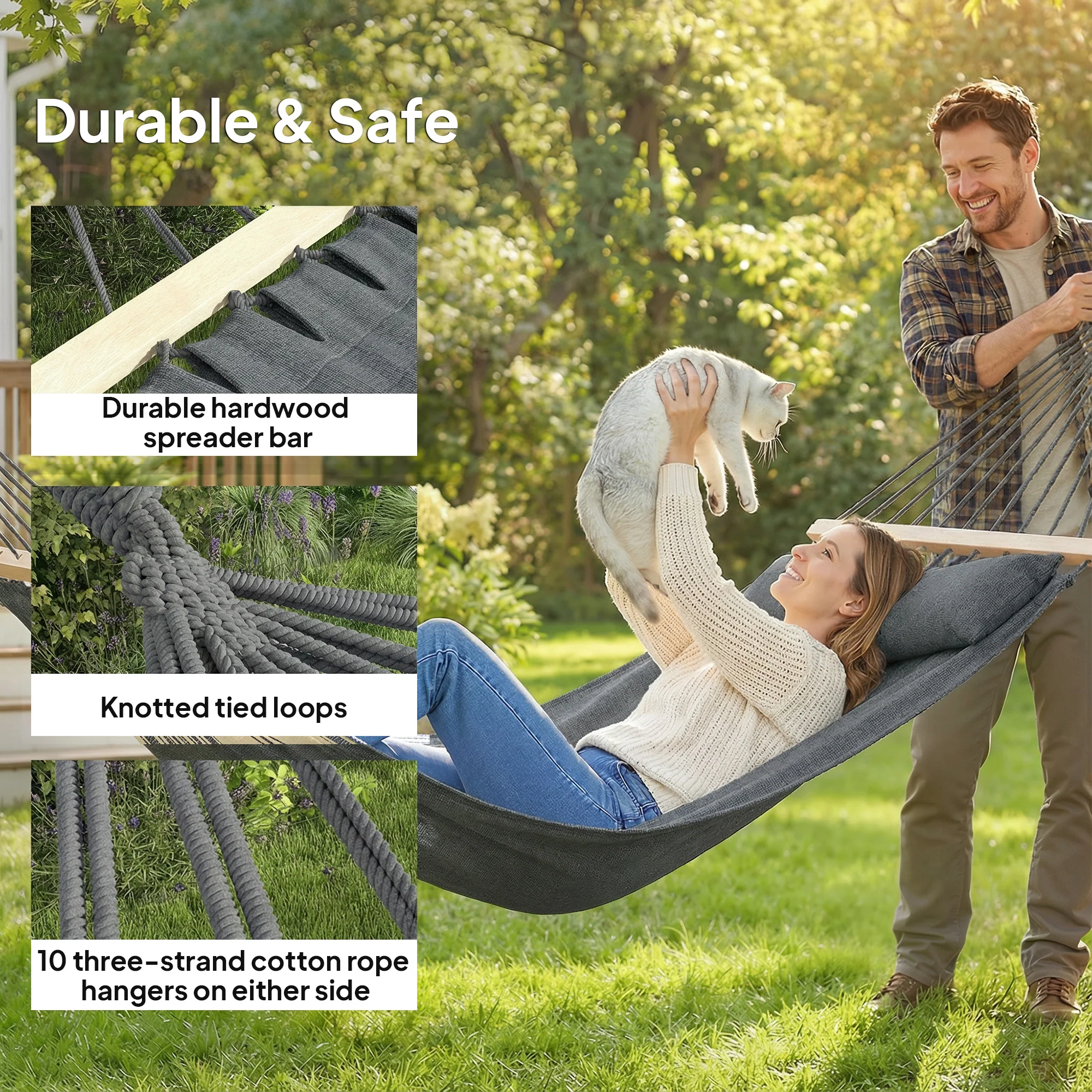 Outsunny Cotton Hammock, Soft Portable Swing Chair w/ Headrest - Image 6