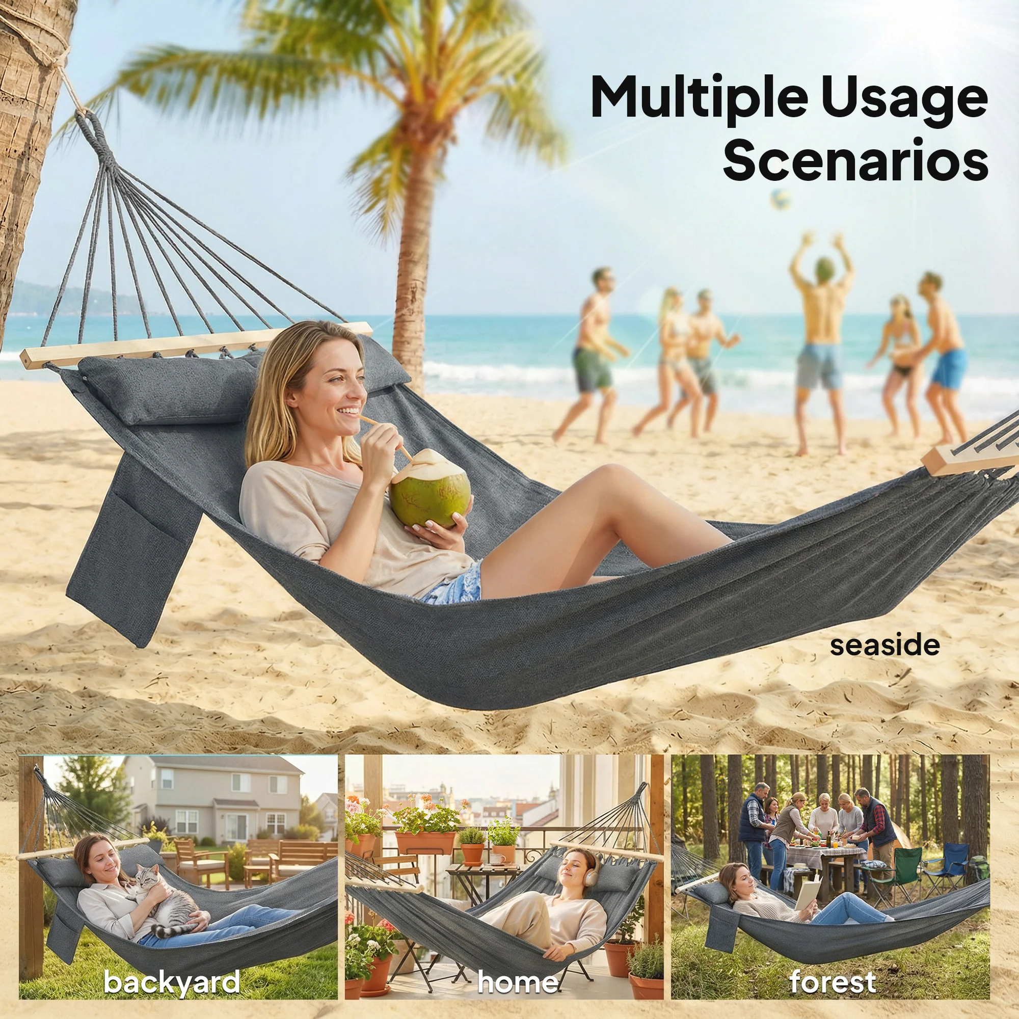 Outsunny Cotton Hammock, Soft Portable Swing Chair w/ Headrest - Image 7