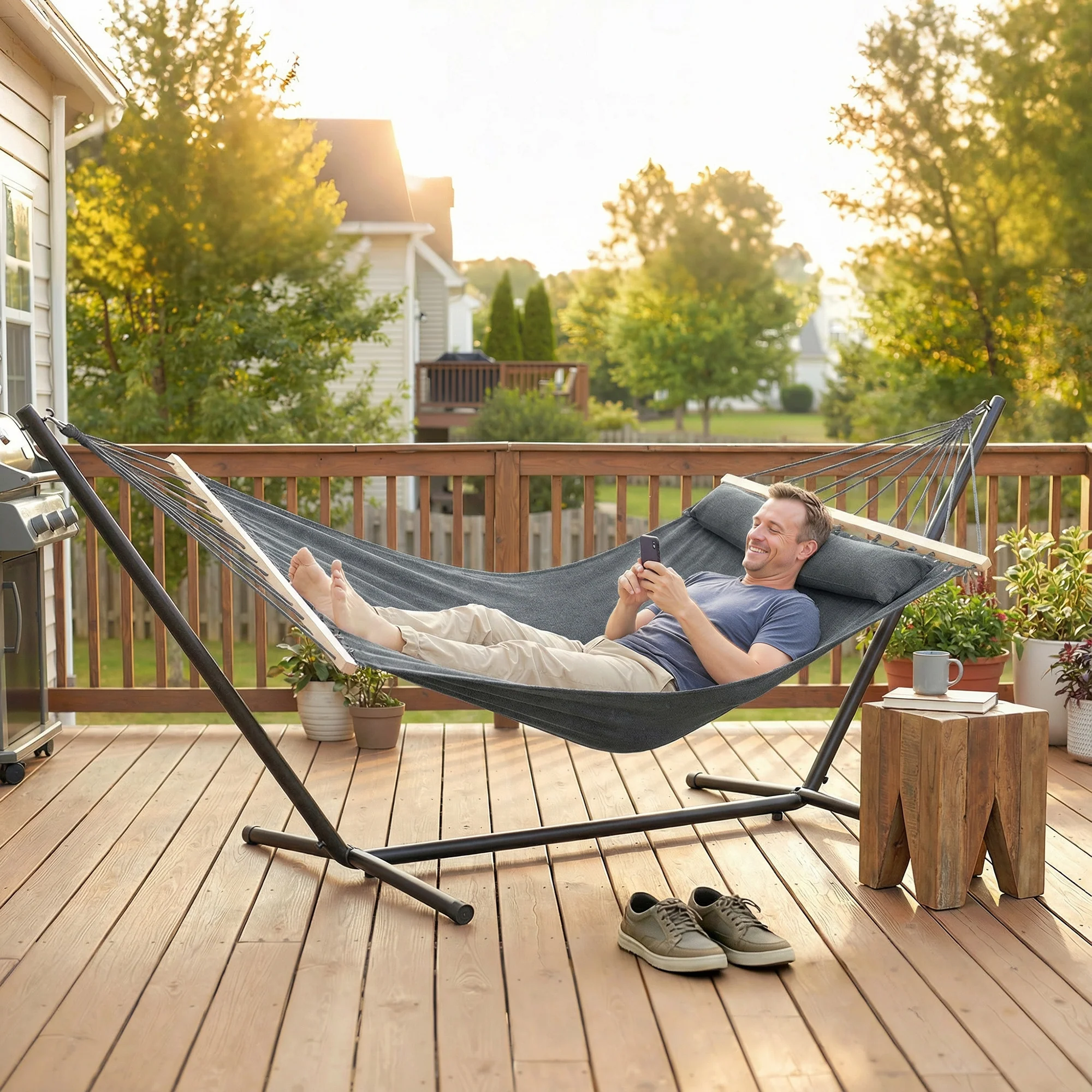 Outsunny Cotton Hammock, Soft Portable Swing Chair w/ Headrest - Image 9